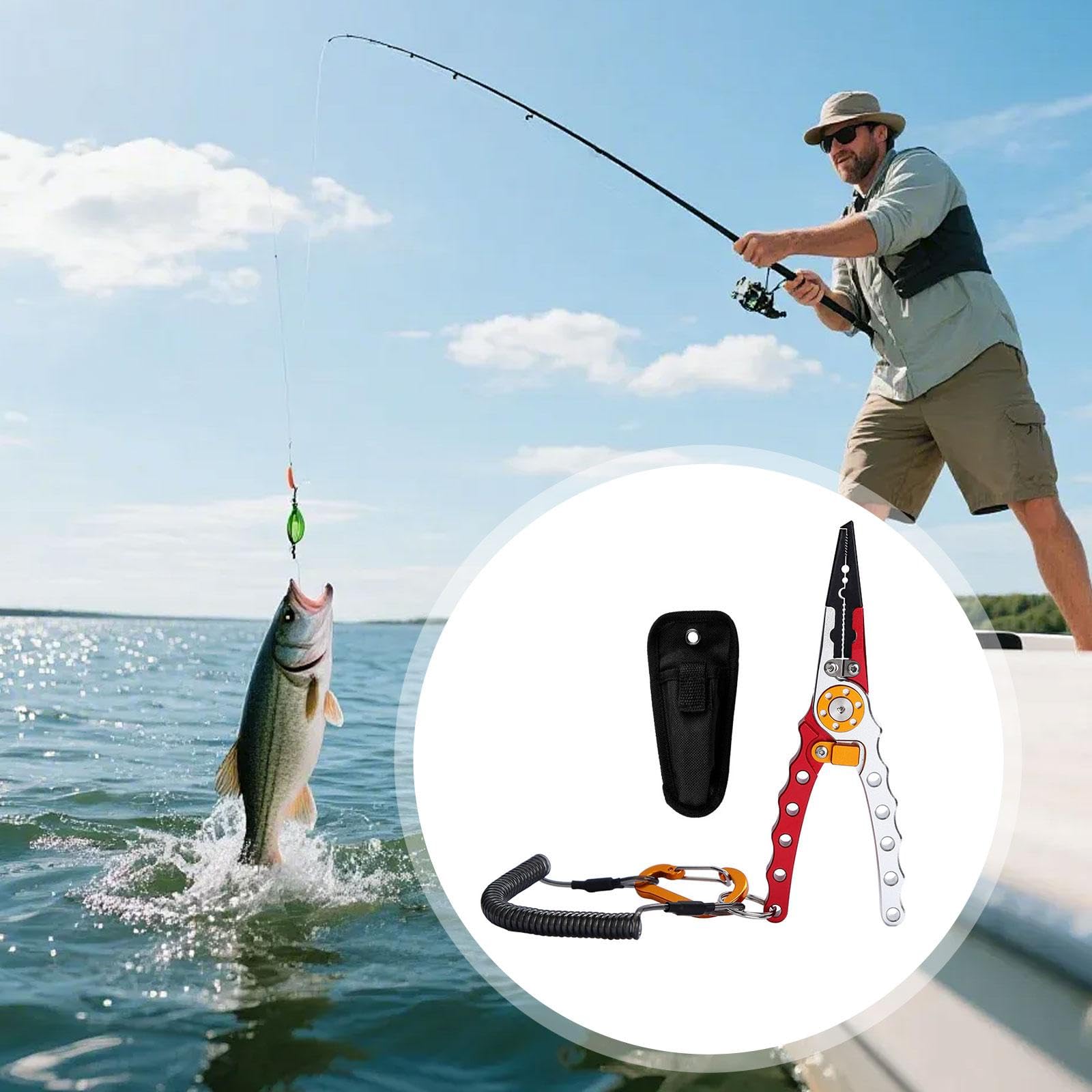 Pinzas de Pesca Multifunción con Gancho Removedor Corta Hilos Anillas y Control Cuerpo de Aluminio Resistente a la Corrosión Adecuado para Pesca en