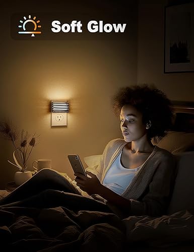 Miniatura 4 de JandCase Luz nocturna LED, paquete de 2, luces nocturnas enchufables a la pared con sensor de atardecer a amanecer, luz nocturna regulable, brillo