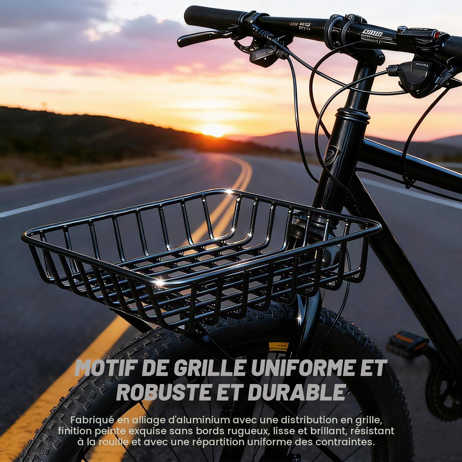 Panier de vélo avant en alliage d'aluminium, grand panier de vélo avant avec entretoises de maintien et sangles stables, porte-bagages de vélo, charge maximale de 10 kg, pour VTT, vélo de route, vélo