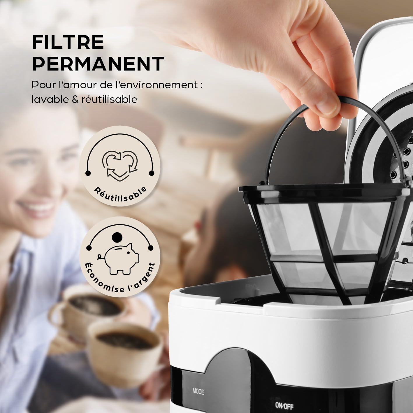 Barista Machine à café filtre avec verseuse isolante | Machine à café filtre avec écran tactile & fonction minuterie | Avec filtre permanent & 900W | Réservoir d'eau de 1,25 litre pour 8 tasses