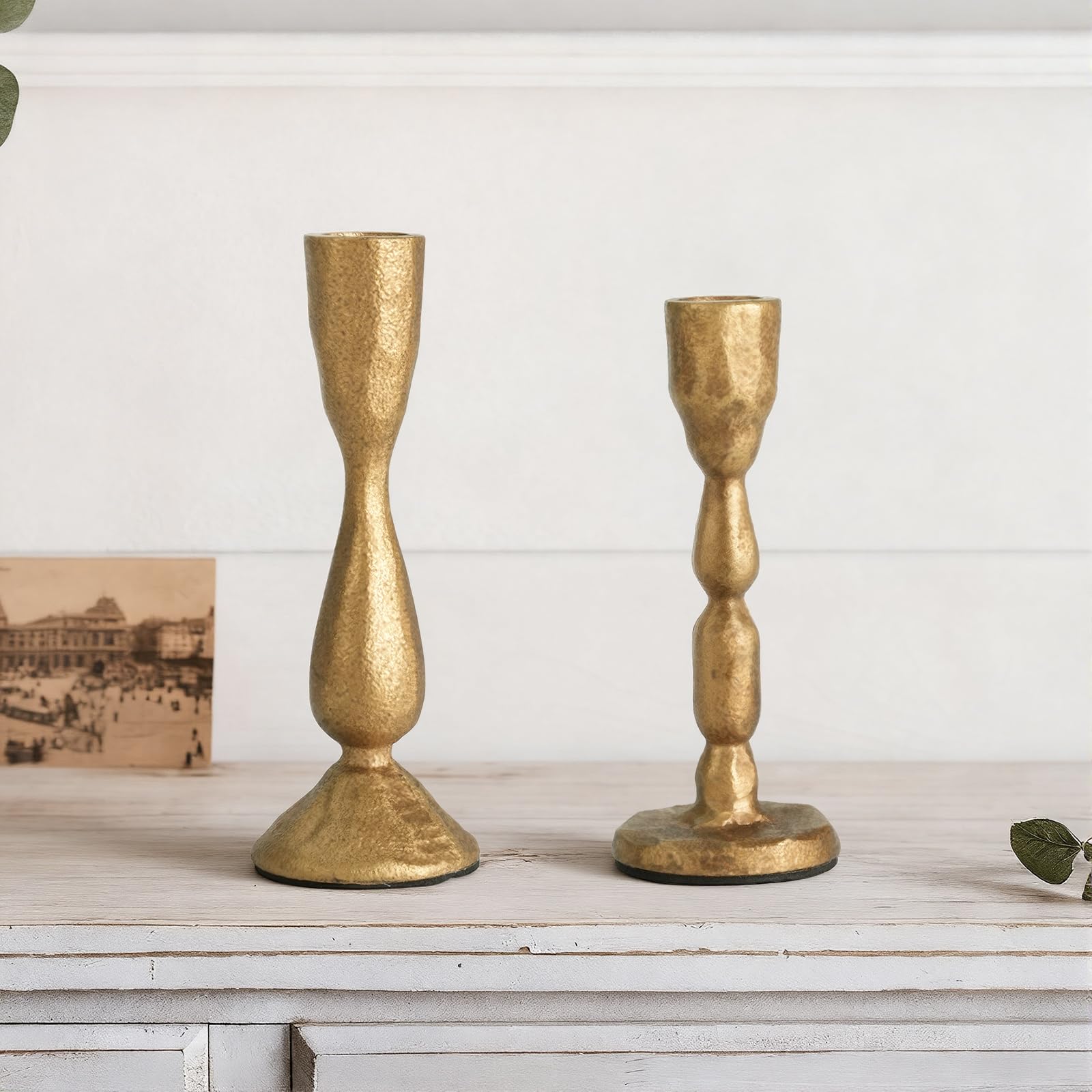 Kerzenhalter aus antikem Messing, 2 Stück, Vintage-Stil, Eisen, Gold, Kerzenhalter für Tafelaufsatz, Bauernhaus, dekorative Kerzenständer für Hochzeit, Weihnachten, Kaminsims, Esstisch, Heimdekoration