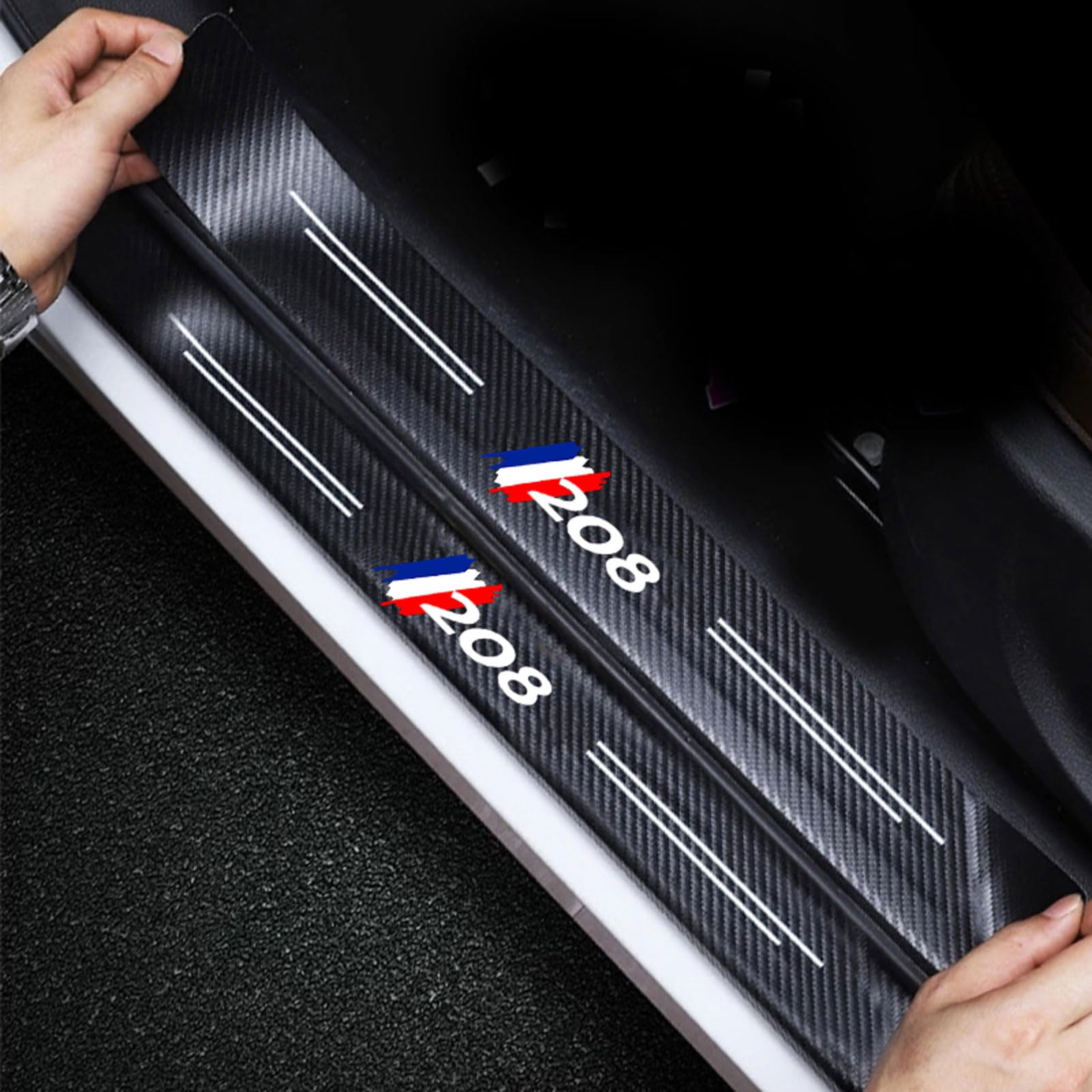 RIDGOEL 4Pcs Car Door Sill Protector Carbon Fiber Car Kick Plates for Peugeot 208, Automobile Threshold Scuff Plate Auto Door Steps Pedal Guards Accessories 208