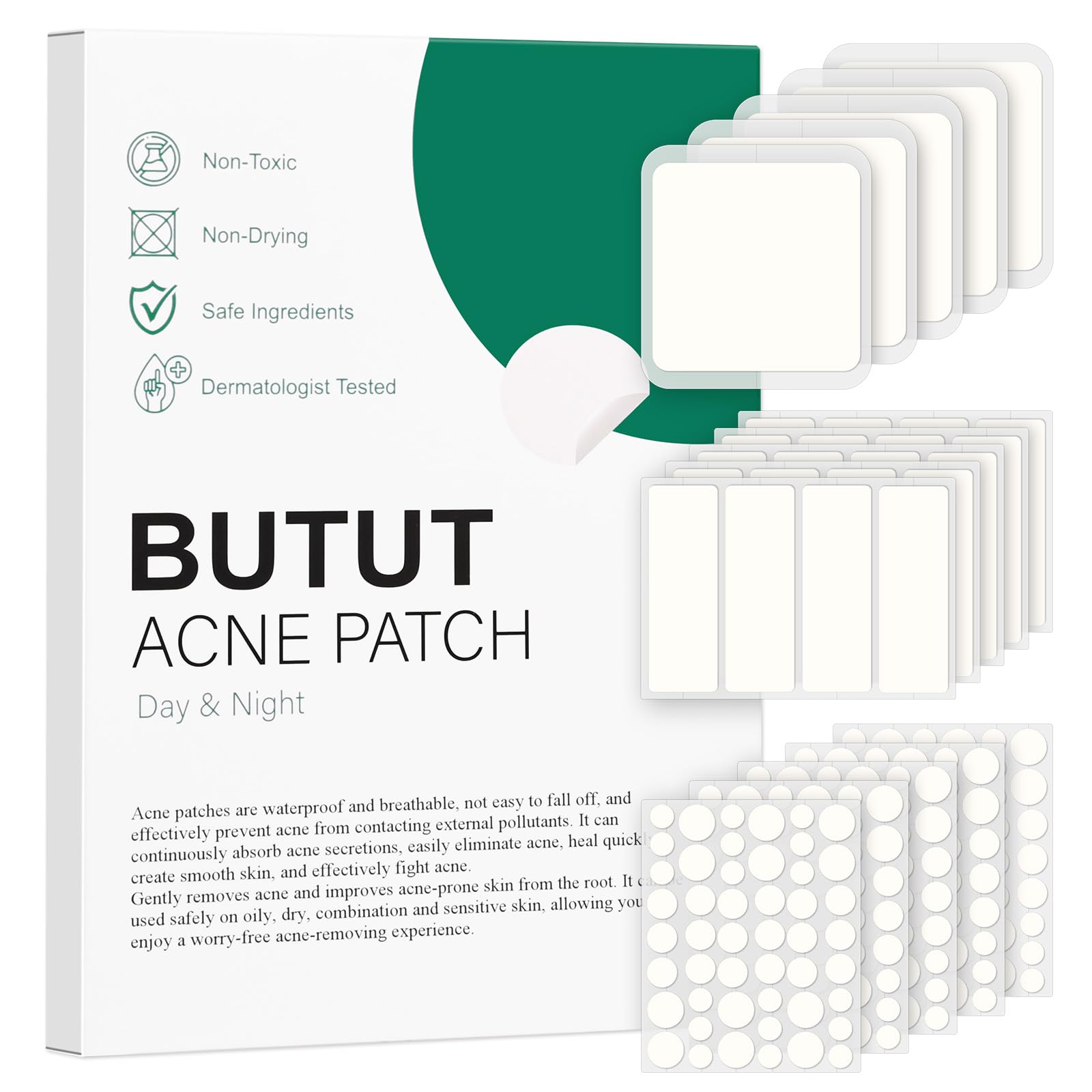 BUTBU 265 Pieces Large Pimple Patches, 4 Sizes Translucent Hydrocolloid Spot Patches, Invisible Mighty Blemish Patches