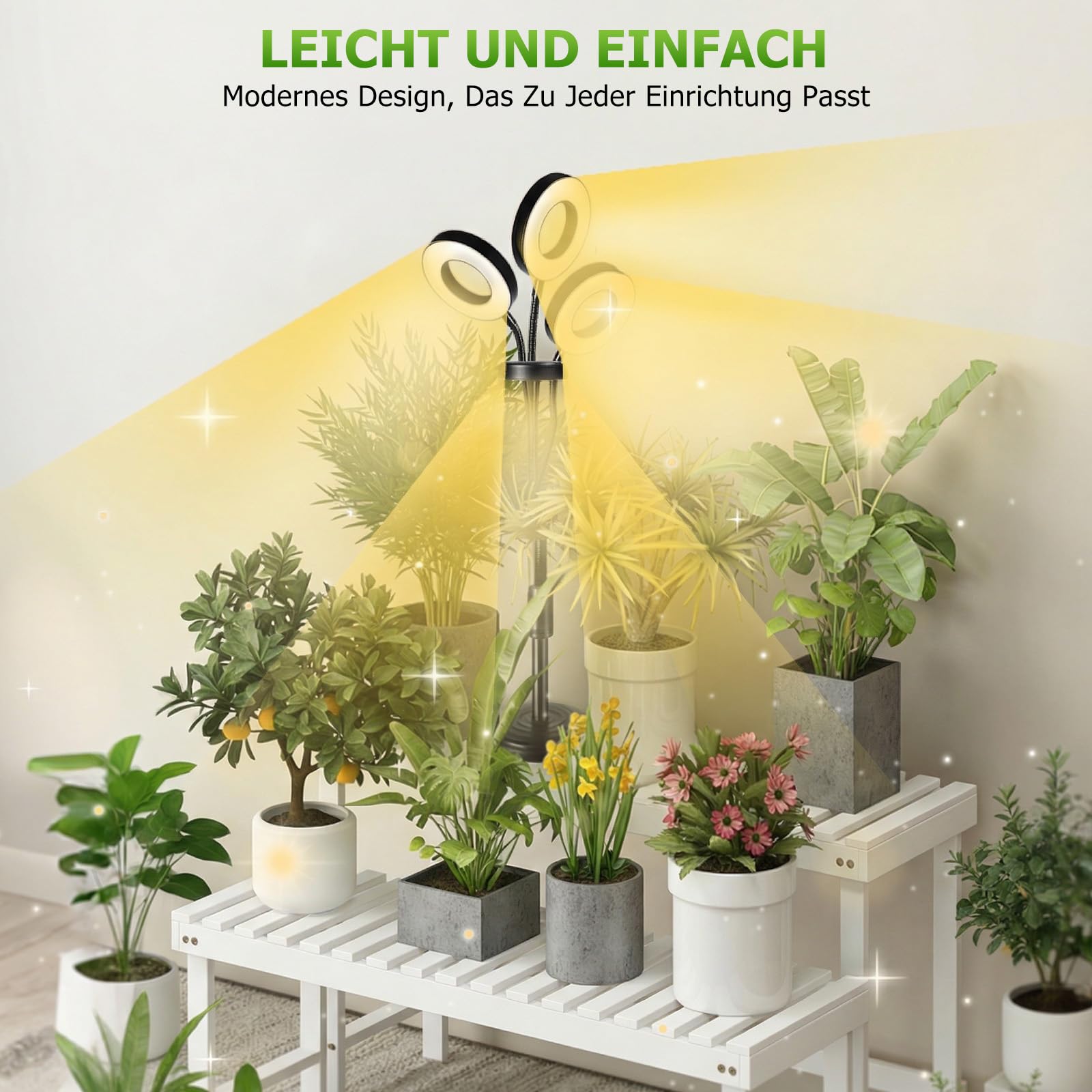 Pflanzenlampe LED Vollspektrum, 100 LEDs Grow Lampe mit 4/8/12H Timer, 4-Kopf Pflanzenlicht mit flexiblem Schwanenhals, Höhenverstellbares Pflanzenlicht für Zimmerpflanzen Pflanzenregal