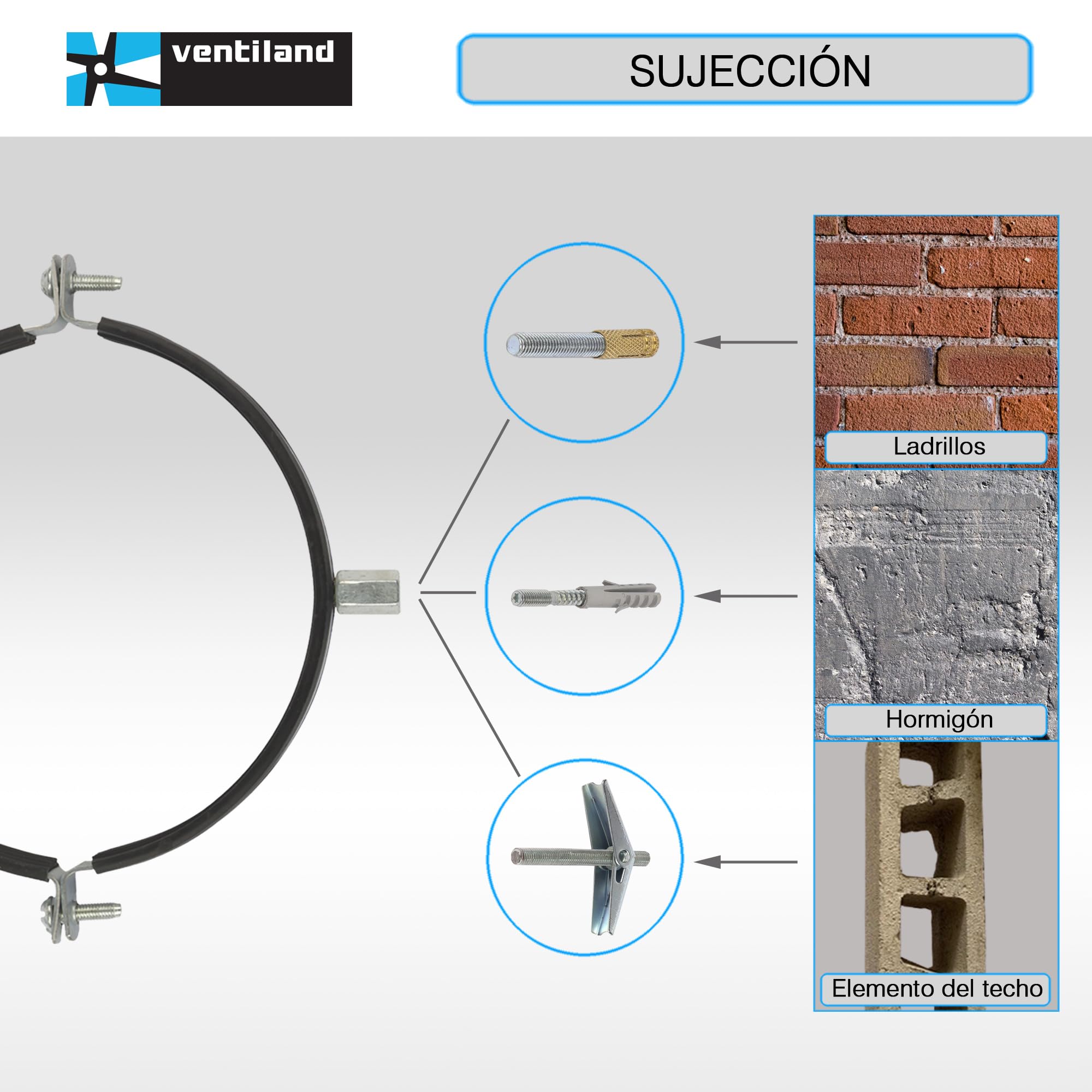 Lot 5 Pinces De Fixation Tuyaux Ventilation Ø150 Mm – Acier Inox Galvanisé Avec Caoutchouc EPDM, Filetage M8/M10