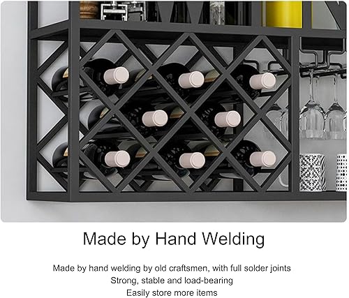 Miniatura 5 de Estantes de metal para vino, estantes de bar montados en la pared con soporte colgante para copas de vino, estante de exhibición de botellas de