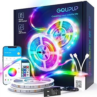 GUPUP - Tira de luces LED de 100 pies, luces LED Bluetooth para dormitorio, tira de luz que cambia de color con sincronización de música, controlador de teléfono y control remoto IR (aplicación + control remoto + micrófono).
