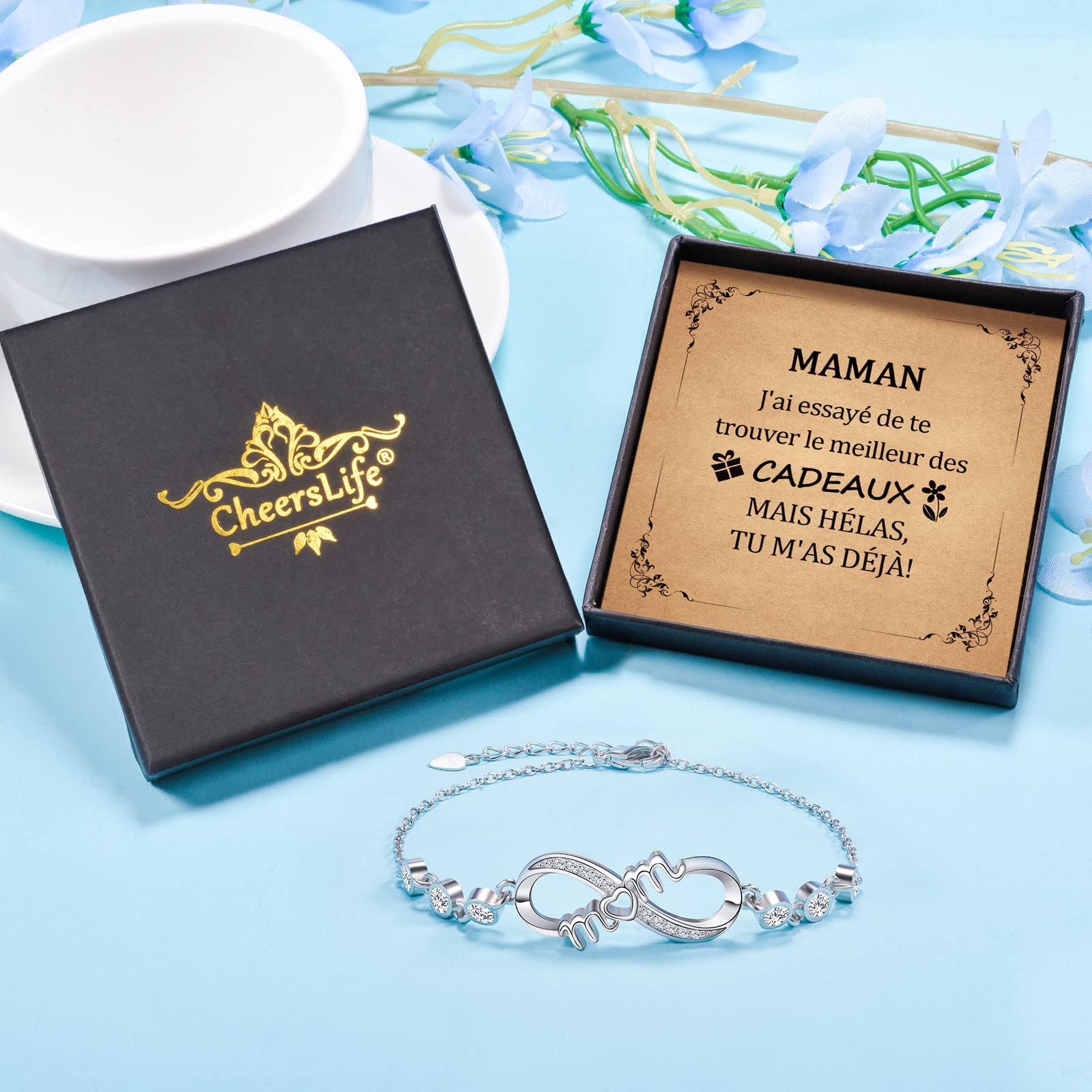 CheersLife Regalo Mamma,Braccialetto Infinito mom,FRFR