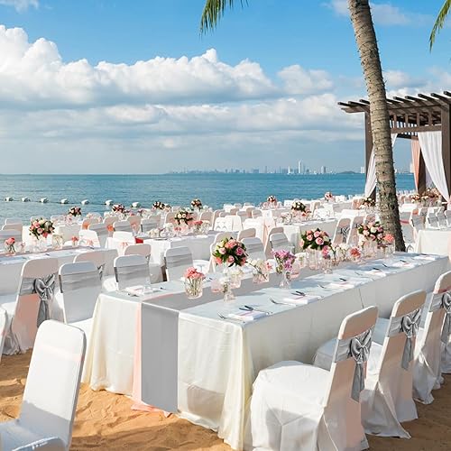 Miniatura 6 de Camino de mesa plateado de 12 x 108 pulgadas, paquete de 4 caminos de mesa de satén, camino de mesa suave para fiestas, bodas, banquetes, cumpleaños