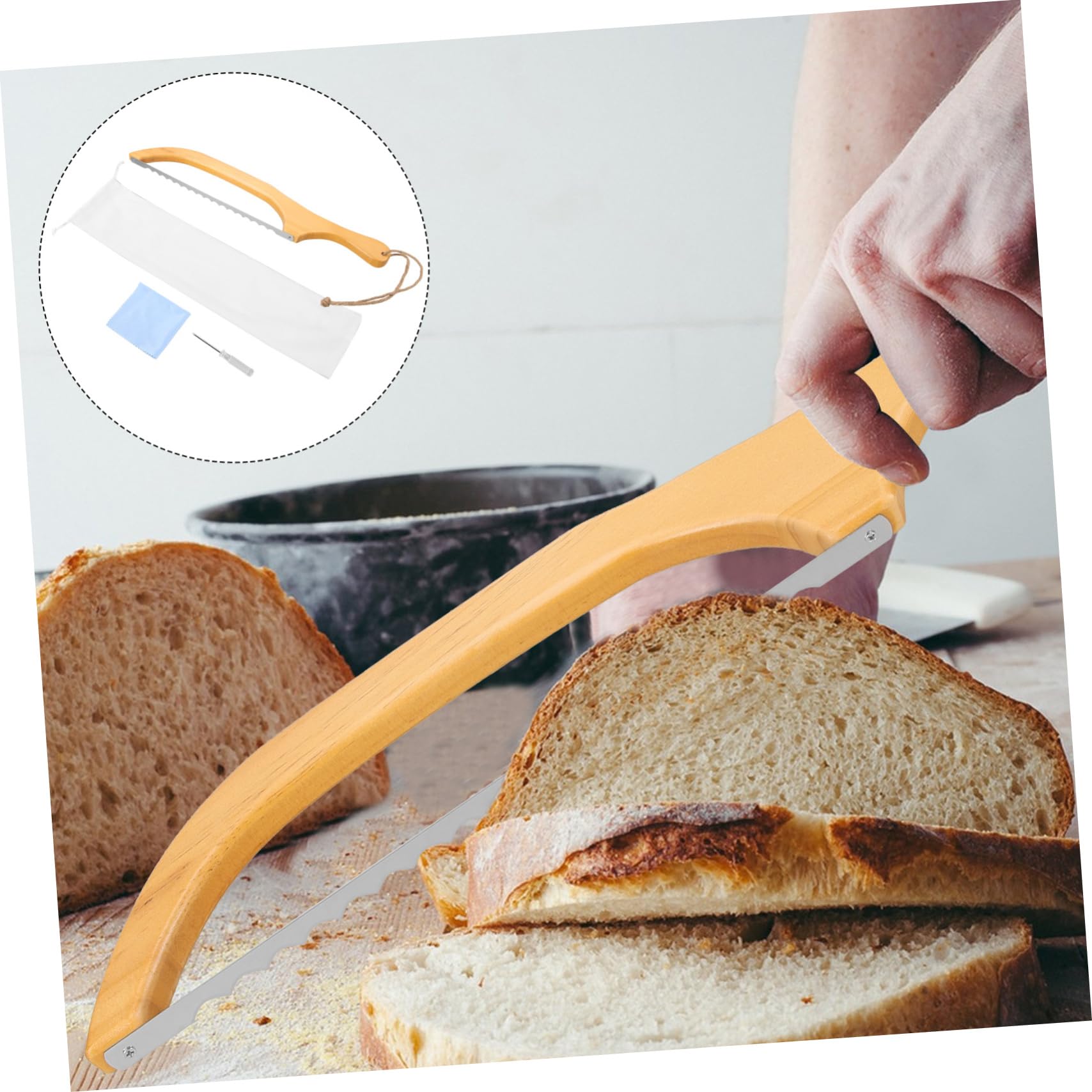 PRETYZOOM 5juegos Cortador De Pan Inoxidable y Madera Herramienta De Corte Para Rebanar Pan Mango Ergonómico Para Cocinas y Repostería