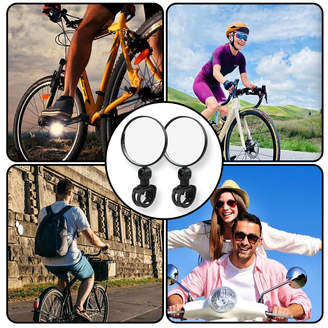 Specchietto Retrovisore Bicicletta, 2 Pezzi, 360° HD Regolabile Rotazione, Convesso, Universale e Sicuro, Ciclismo Retrovisori, Per Veicoli Elettrici, Bici da Strada di Montagna (15-32mm)