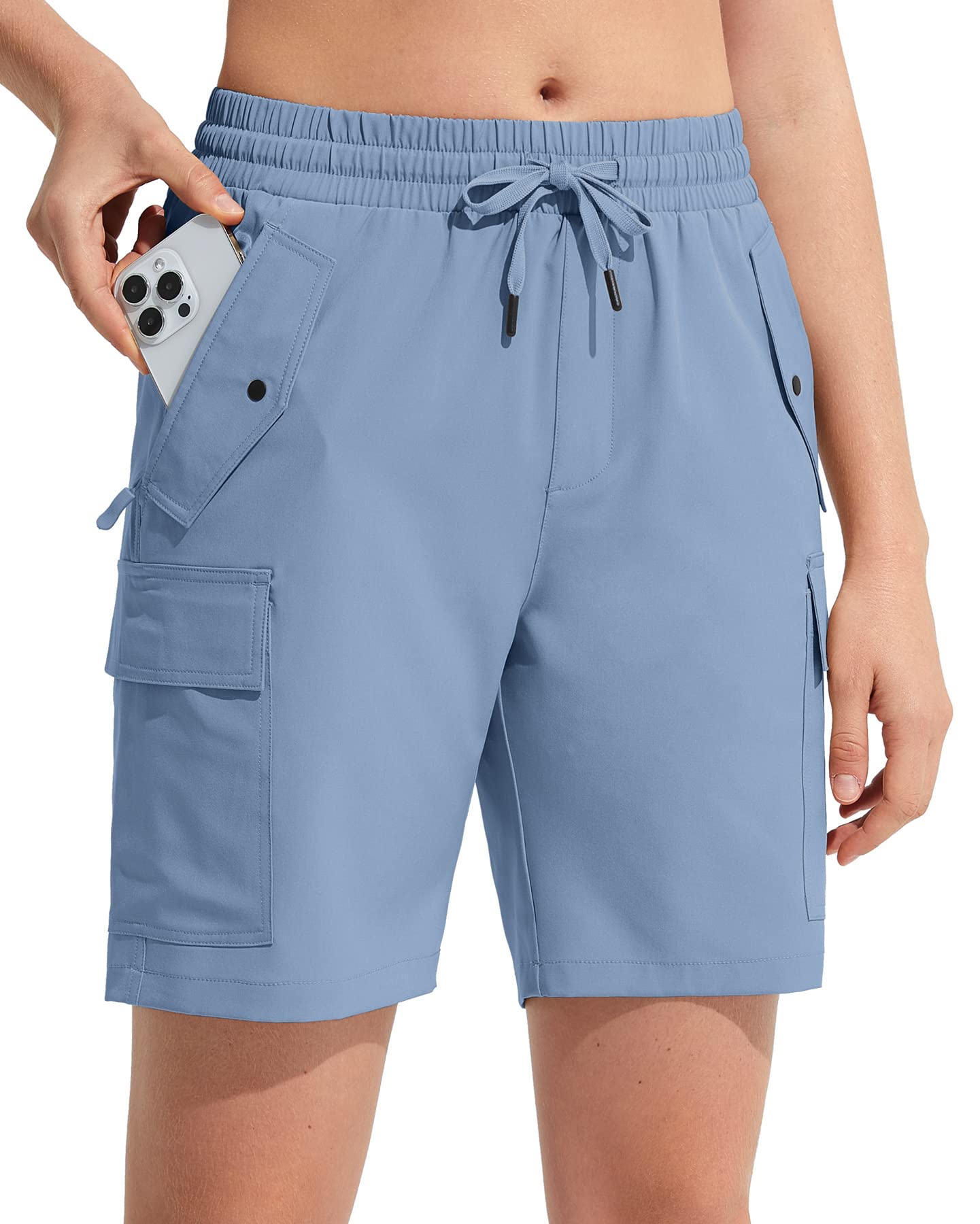 MOCOLY Pantalones Cortos Trekking Cargo para Mujer Pantalon Cortos Verano Ligeros Impermeables Secado Rápido Bermudas Shorts con Cintura Elástica para Senderismo Camping Viajes Golf Deportes