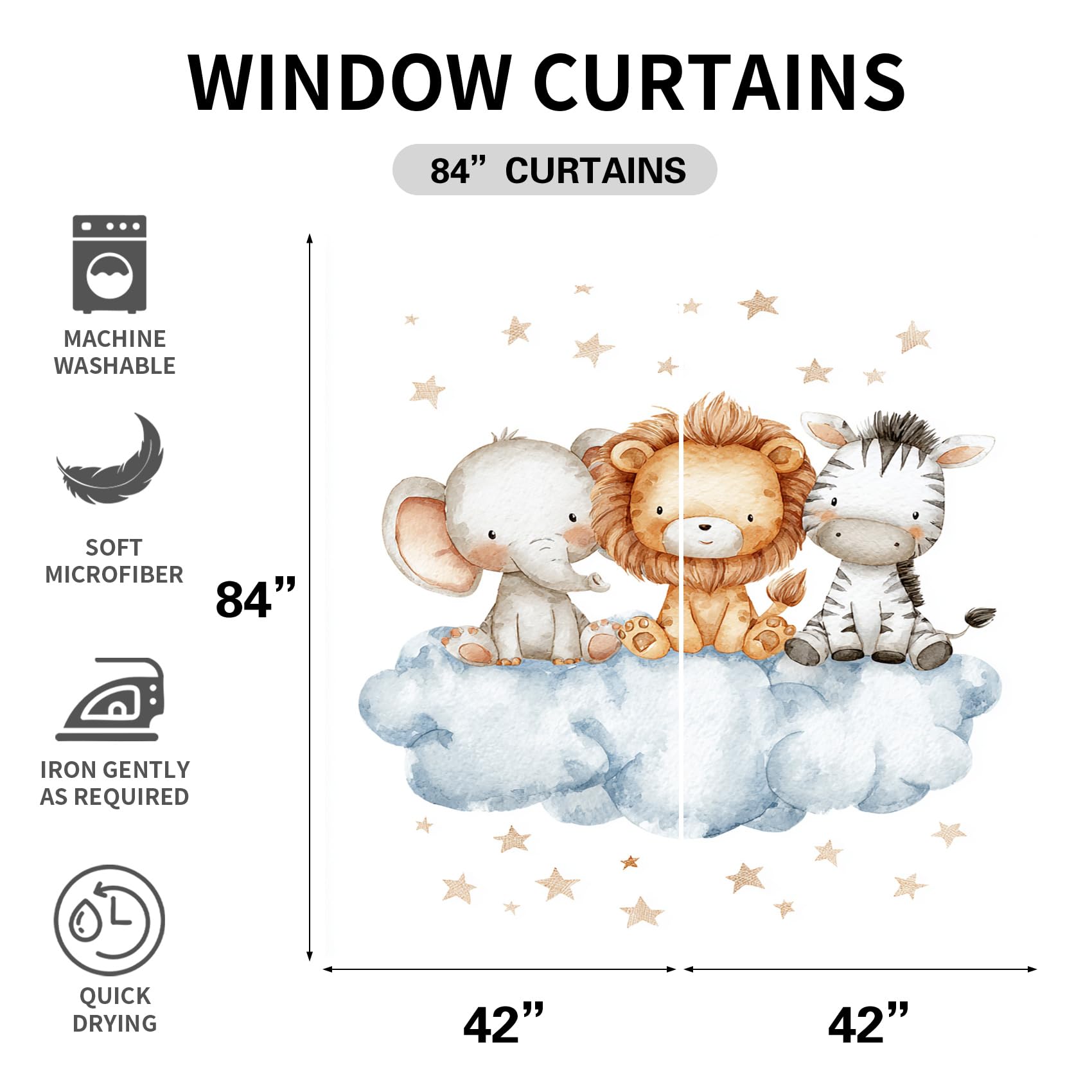 Générique Rideau Occultant Safari Animaux, Motif Lion Éléphant Zèbre, Rideaux Thermiques à Oeillets pour Chambre Salon, Enfants Garçons Filles Lot de 2 Décoration de Fenêtre 140x200 (LxH), &240oT