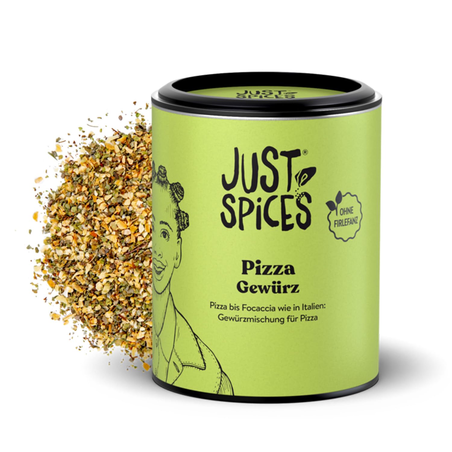 Just Spices Pizza Gewürz I Streue italienischen Geschmack auf Pizzen bis Focaccia I Gewürzdose, 43 g
