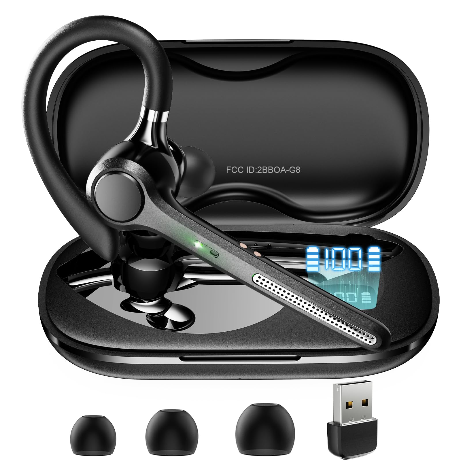 Ngsod Bluetooth Headset, Wireless Earpiece with Upgrade Noise Canceling Mic,500mAh Charging Case Support 72H Talking Time,Hand-Free Headphones with Mute Button for Computer Cell Phones Trucker Work-image-34