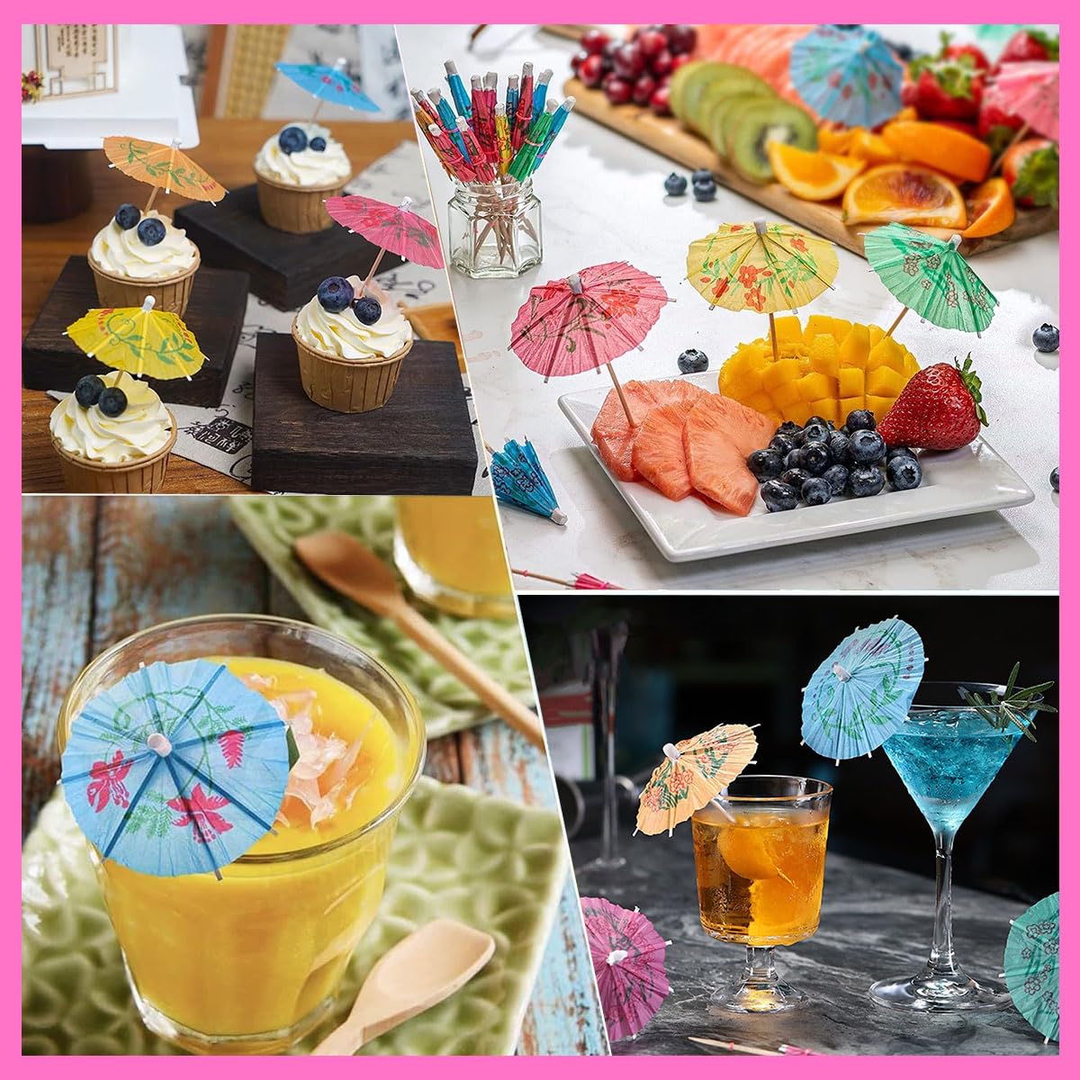 Sombrilla de Cóctel, 60pc Sombrilla de Cóctel de Papel Colorido, Sombrilla de Papel Colorida, Sombrilla de Bebida Tropical, Adecuado para Bodas, Fiestas, Bebidas, Frutas, Pasteles, Etc