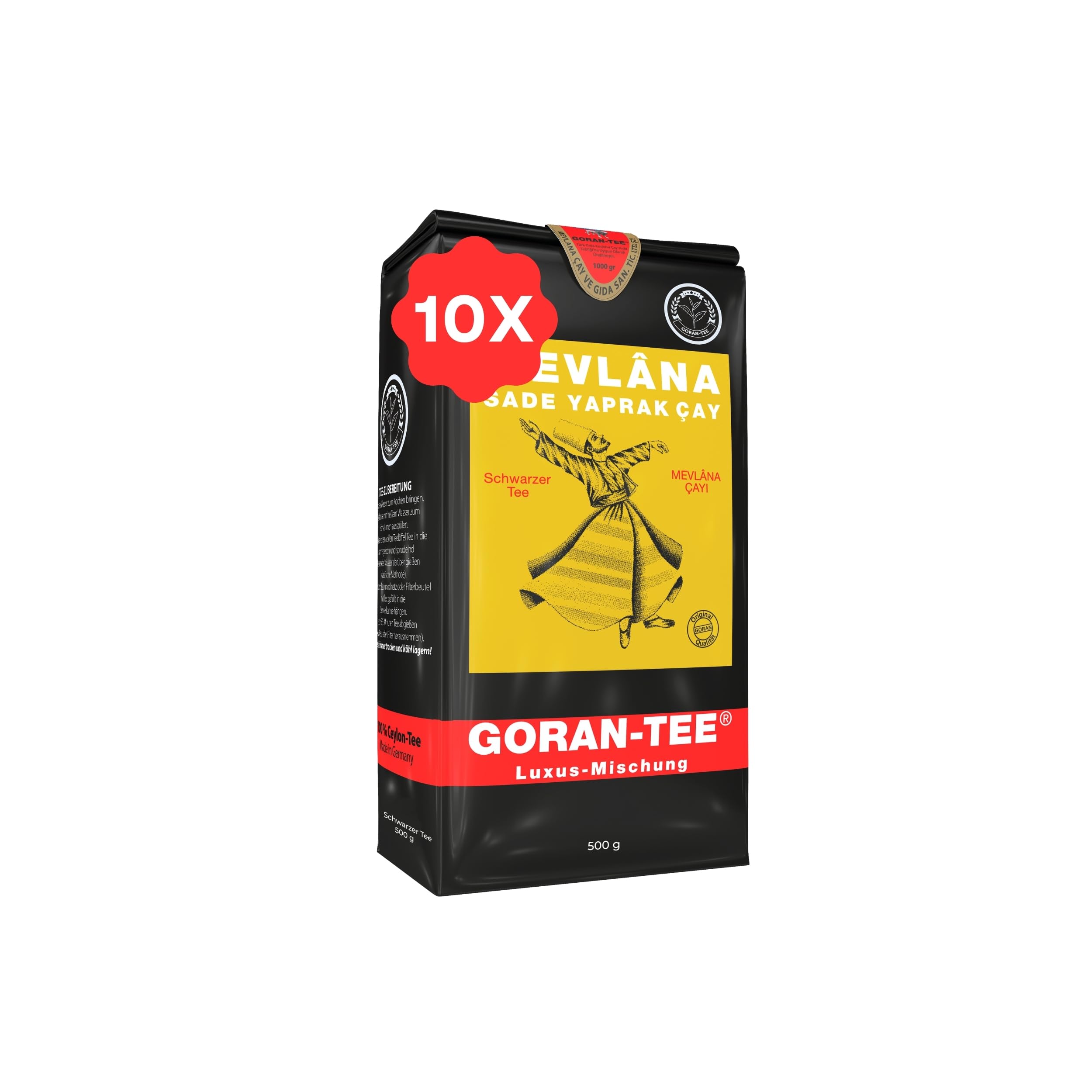 MEVLANA Schwarztee 10 x 1Kg – Goran-Tee Luxus-Mischung – Aromatischer Schwarzer Tee, Orientalischer Tee, Premium Teegenuss