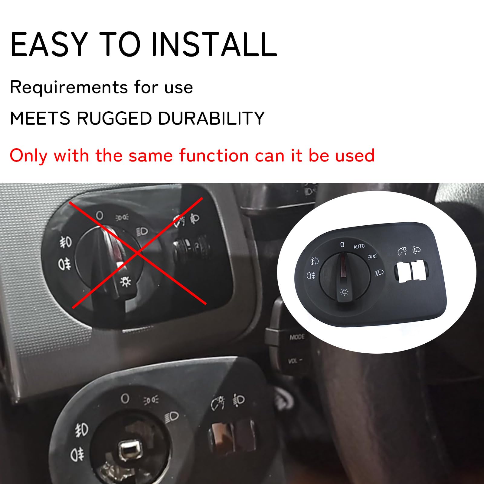 Interruttore a controllo multiplo elettrico per faro SEAT IBIZA IV 2009-2015 6J1941531AR nero luce rossa