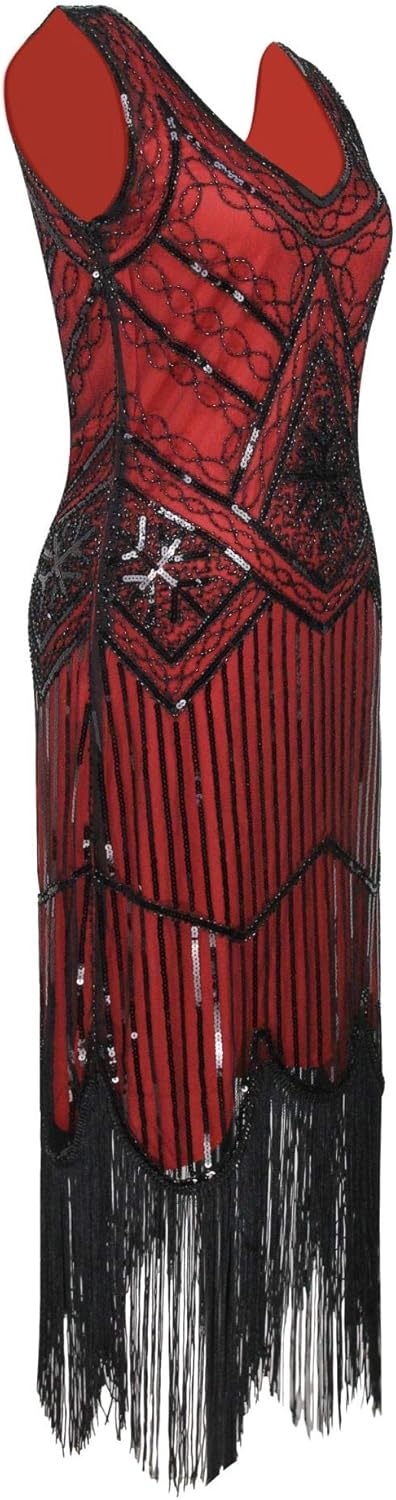 1920s Gatsby Sequin Fringed Paisley Flapper Dress with 20s Accessories Set - Image 4