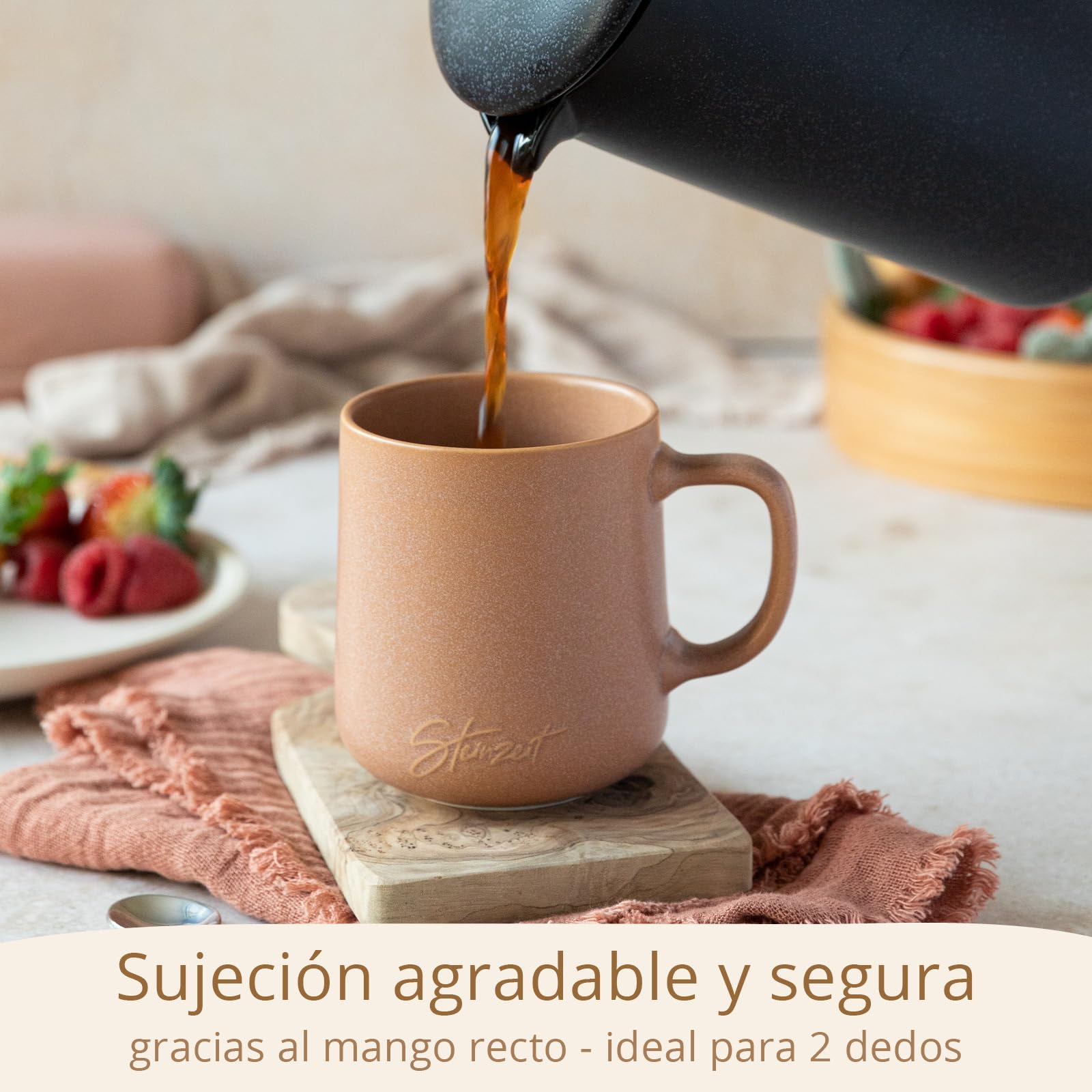 Steinzeit Tazas de café (6x350 ml) – Tazas desayuno 100% artesanales – Juego de 6 tazas con colores pasteles únicos – Tazas cafe grande de 350 ml apta para cualquier bebida amz