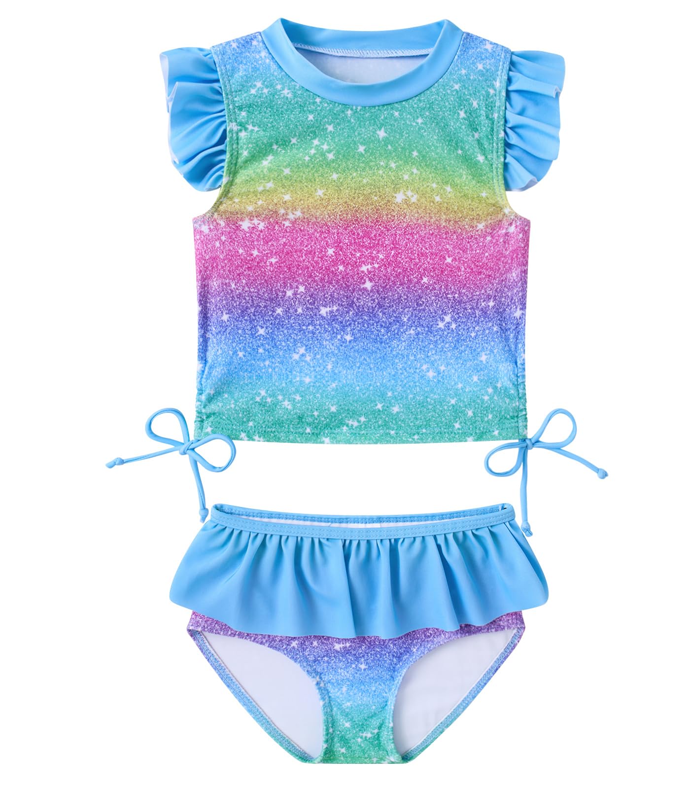 Cuddomper Toddler Girls Swimsuit Cute 2 Piece Tankini Bathing Suit Ruffle Beach Bikini Summer Swimwear 2-6T