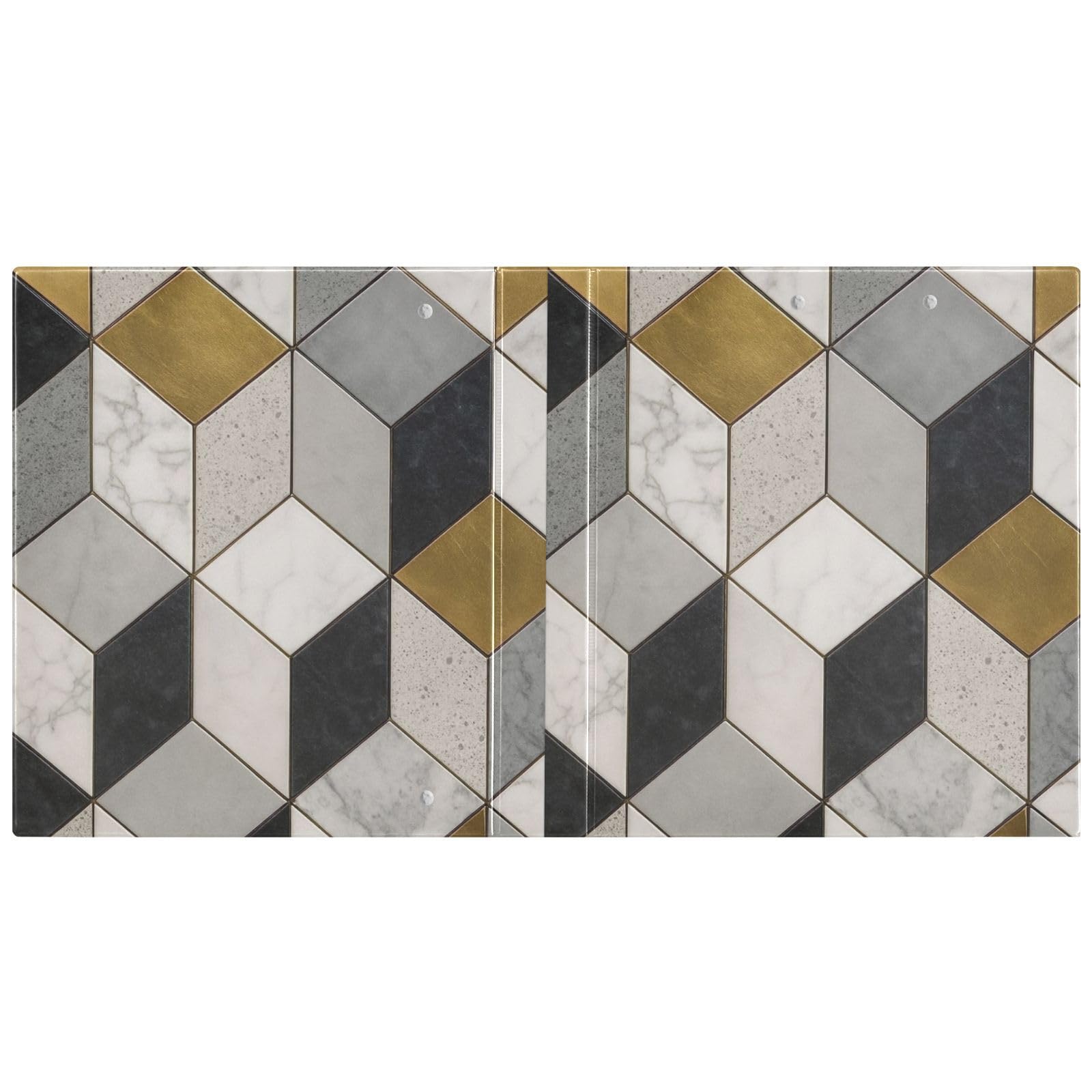 Carpeta de 3 anillos, carpeta de anillos en D de mármol dorado, blanco y gris, paquete de 2 | Con portapapeles y bolsillos, para escuela, universidad, oficina