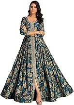 madhuram textiles Women's vetican Print with Hand Embroidery Work Anarkali Front Slit Open Long Gown(M-2545)