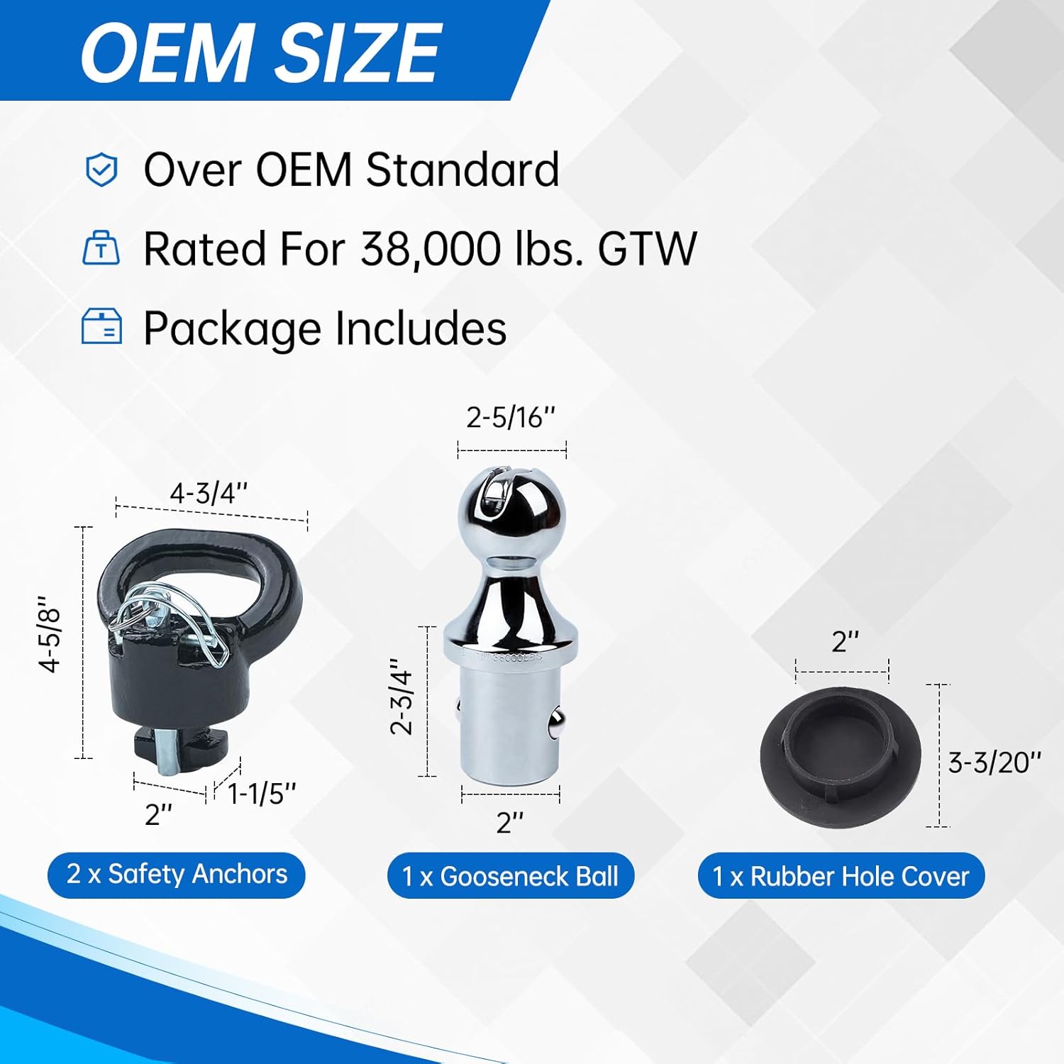 60618 Upgraded 38k Puck System Gooseneck Hitch Ball Kit for 2013-2025 Dodge Ram 2500 3500, 2-5/16“ Hitch Ball for Truck Bed with 2 Gooseneck Safety Chain Anchors