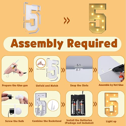 Miniatura 3 de imprsv Números iluminados de 3 pies, números de marquesina 5 para decoraciones de cumpleaños de 15 y 50 años, decoración de fiesta de aniversario,