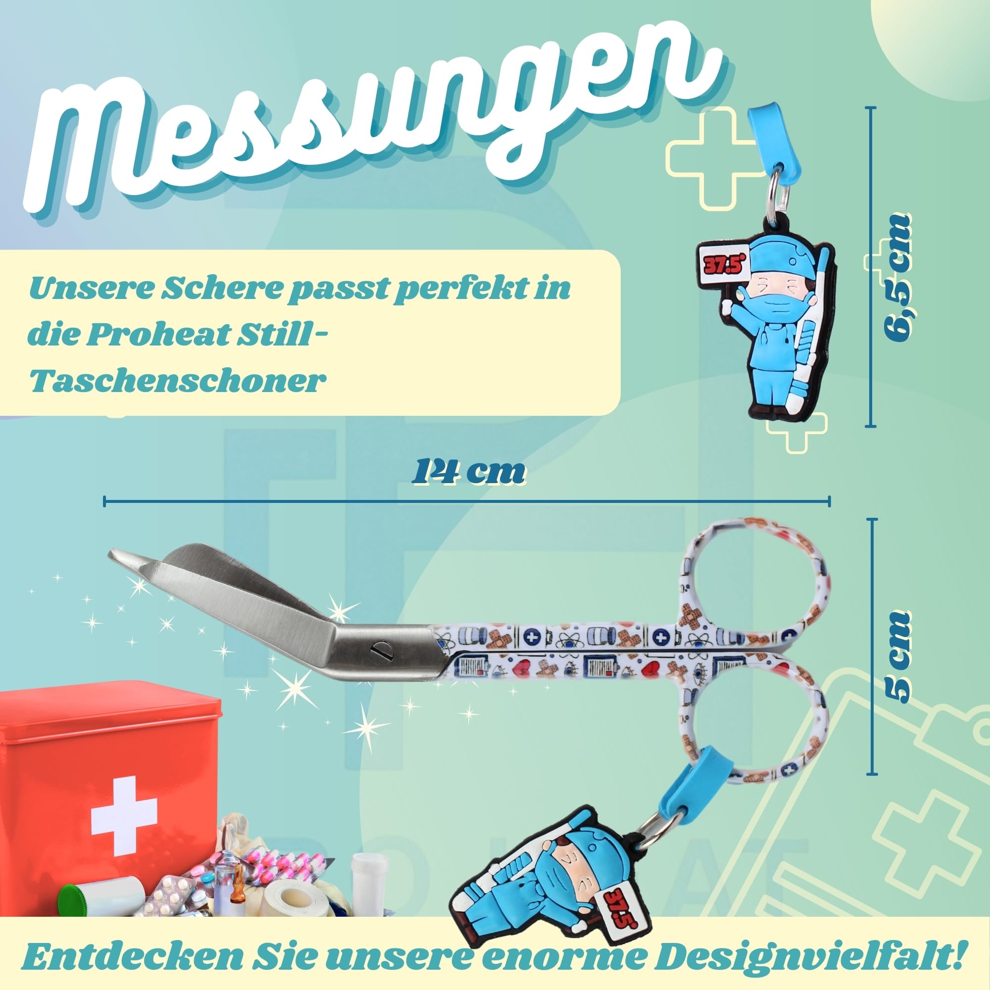 Ph Pro Heat Verbandschere Pflege für krankenschwester- Medizinische Schere aus Edelstahl - Erste Hilfe Schere mit Gravur – Verbandsschere Stumpfe Spitze.