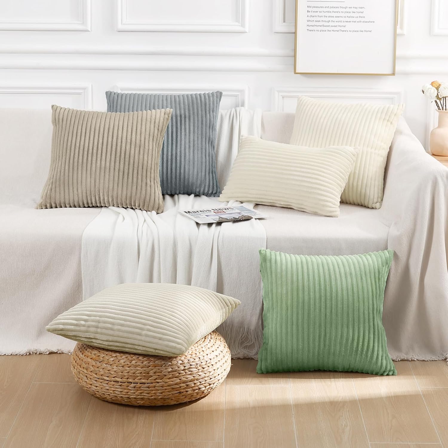 Simmore Decorative Spring Throw Pillow Covers 20x20 Set of 2, Soft Natural Plush Flannel Double-Sided Fluffy Couch Pillow Covers for Sofa Living Room, Light Brown - Image 8