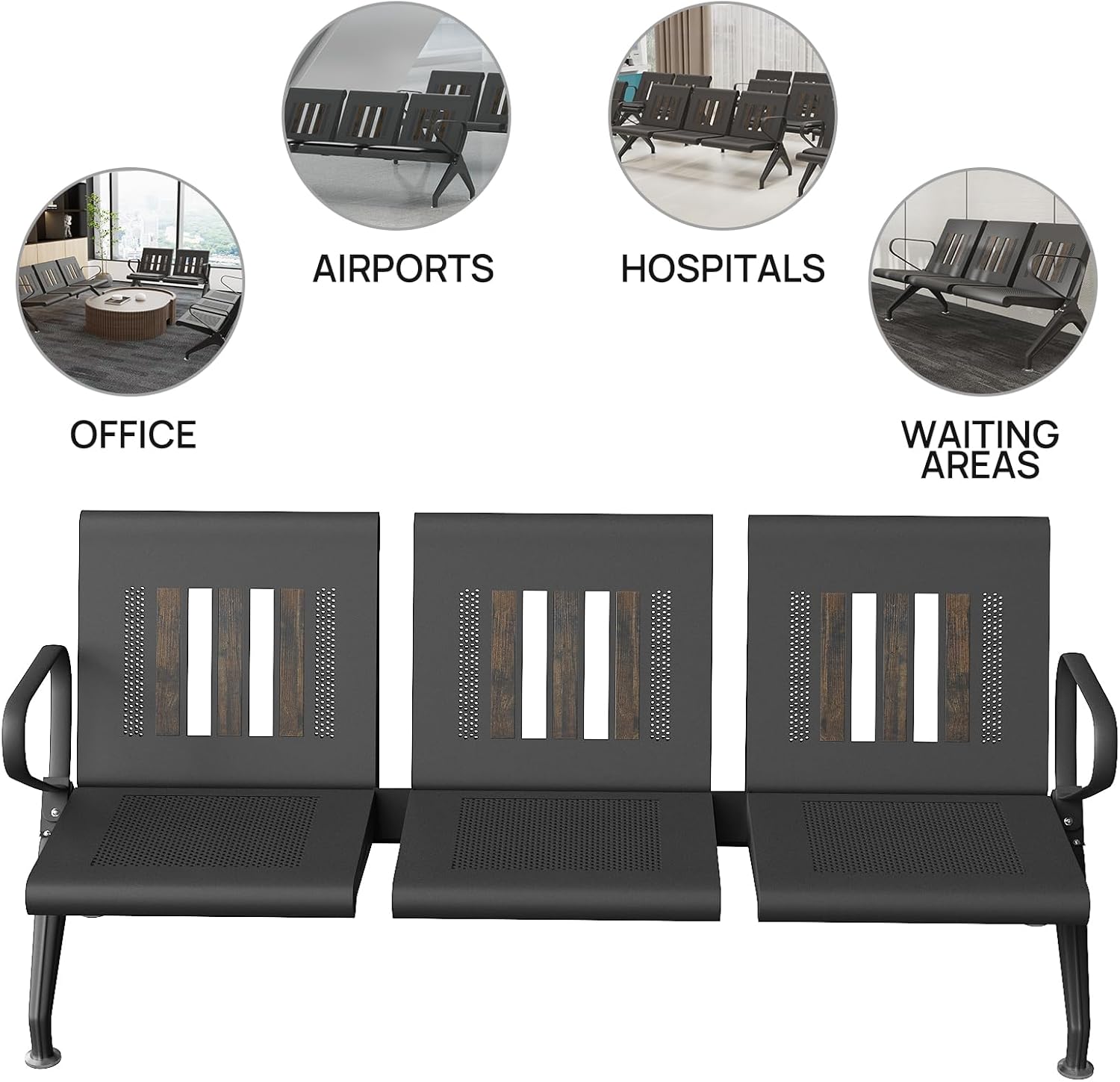 wonline Waiting Room Bench, Waiting Room Chairs with Arm, Office Furniture Lobby Conference Reception Bench Office Guest Seating for Clinic Airport Hospital Barber Salon Bank