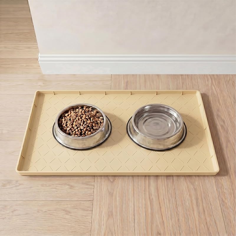 Tapete impermeável de silicone para alimentação de cães e gatos MateeyLife, 48,26 x 30,48 cm, Khaki