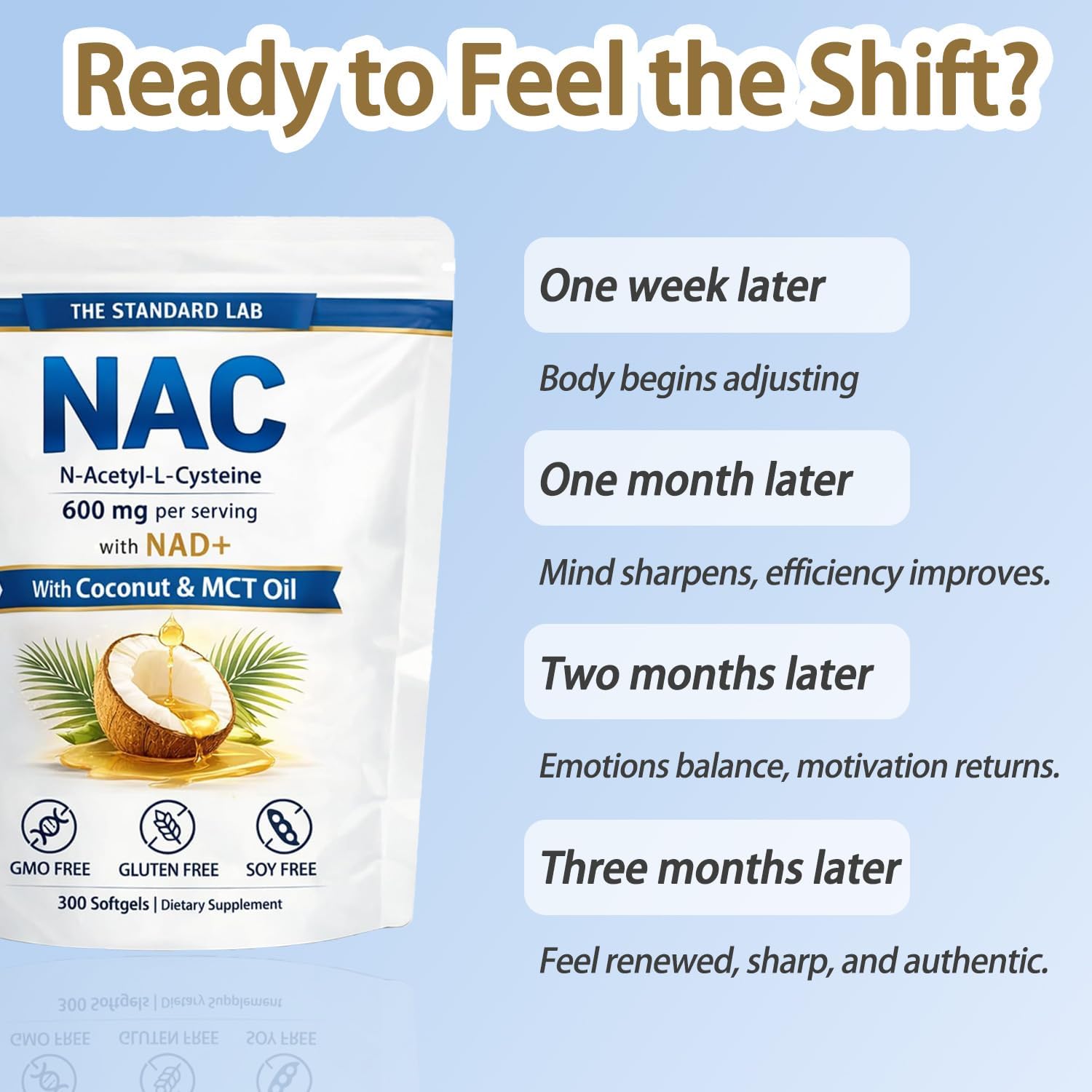 NAC Supplement 600mg | N-Acetyl Cysteine with NAD+ & Coconut Oil | Nicotinamide Complex | Non-GMO | 300 Count