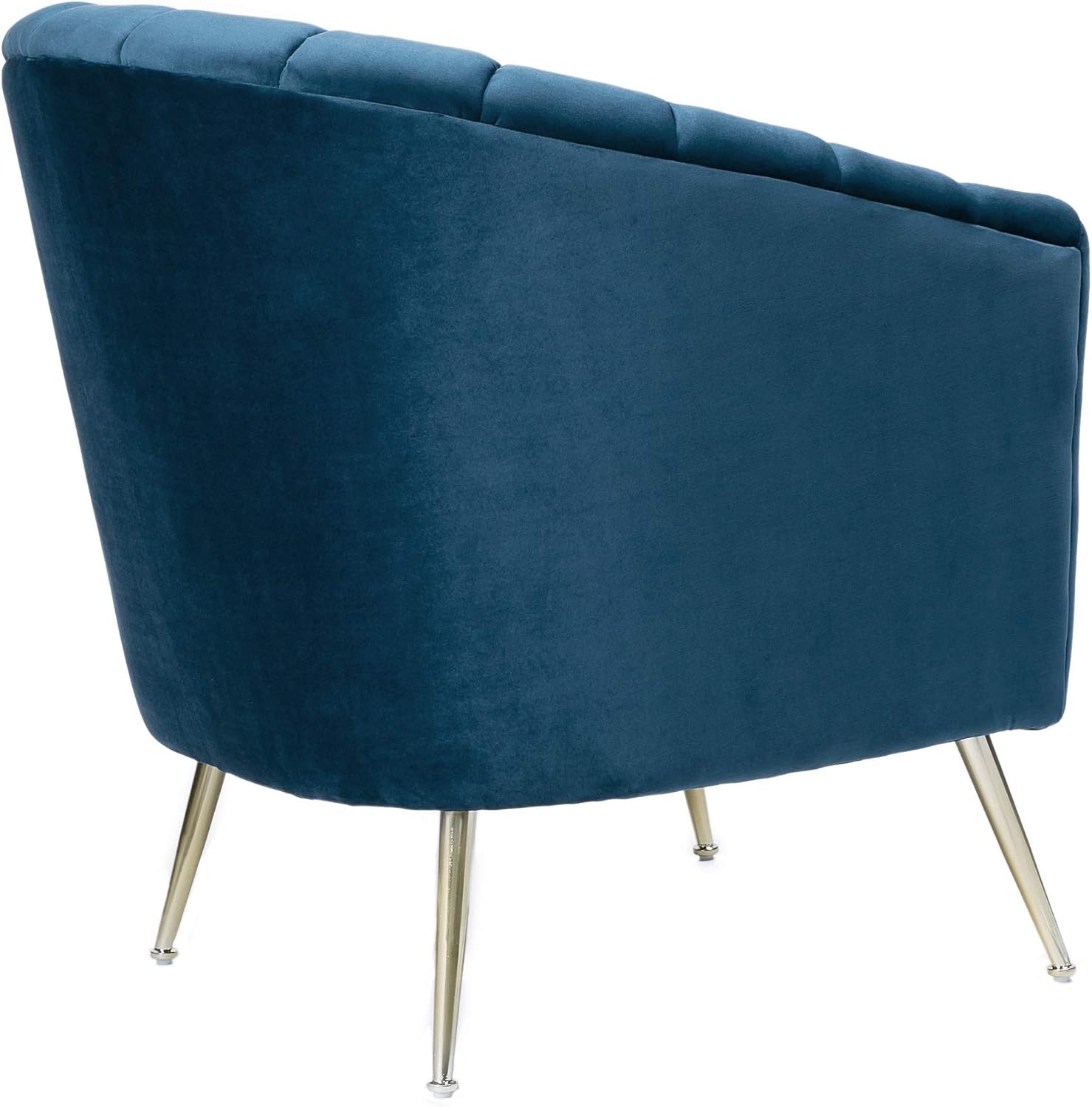 Manhattan Comfort Rosemont Velvet Accent Armchair, Scalloped Chair with Mid-Century Modern Shell-Style with Wraparound Back, Vertical Channeling, Ideal for Living Room Use, Set of 1, Blue