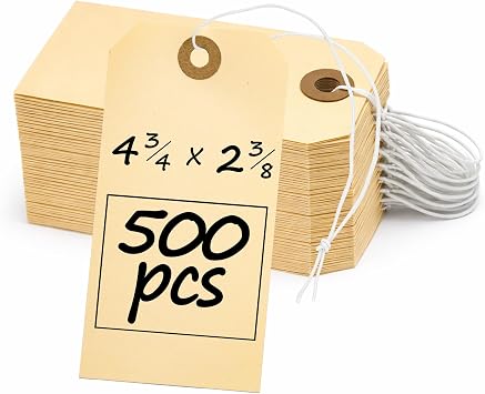 Perco Manila Shipping Tags with Elastic Strings Large Durable Blank Paper Tags 434 x 238 Ideal for Labeling and Inventory Use Box of 500