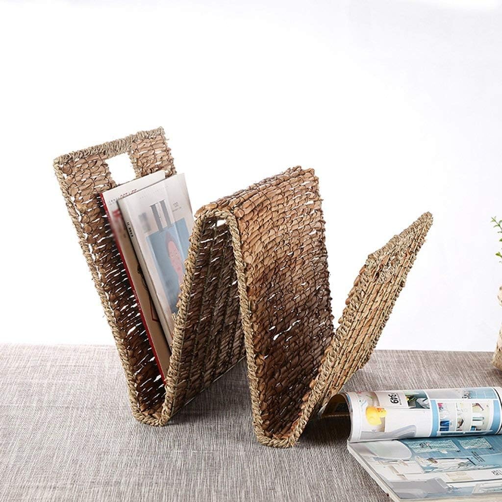 Rack Basket Newspaper Storage Basket Household Daily use Rural Combination of Iron and Rattan