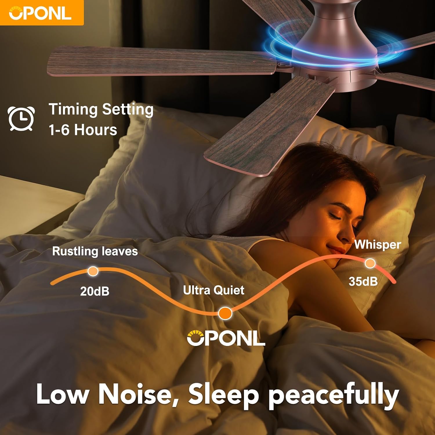 OPONL 52 Inch Brown Ceiling Fan with Light, Remote Control, Noiseless,Reversible, 6CCT, Dimmable, Timeable, Flush Mount Ceiling Fans with Lights for Bedroom,Indoor/Outdoor Use