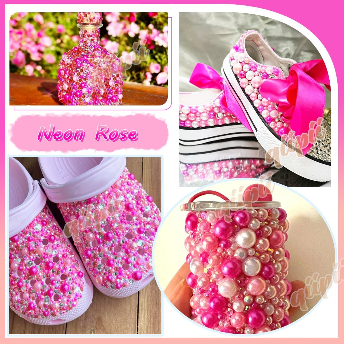 51g Half Round Pearls for Crafting Hot Pink Rose Red Set Colorful 4mm-10mm Mix Sizes Flatback Beads Charms for Nails Face Eyes Makeup Tumblers Bottles Mugs DIY Crafts Clothes Shoes Phone Case - Image 4