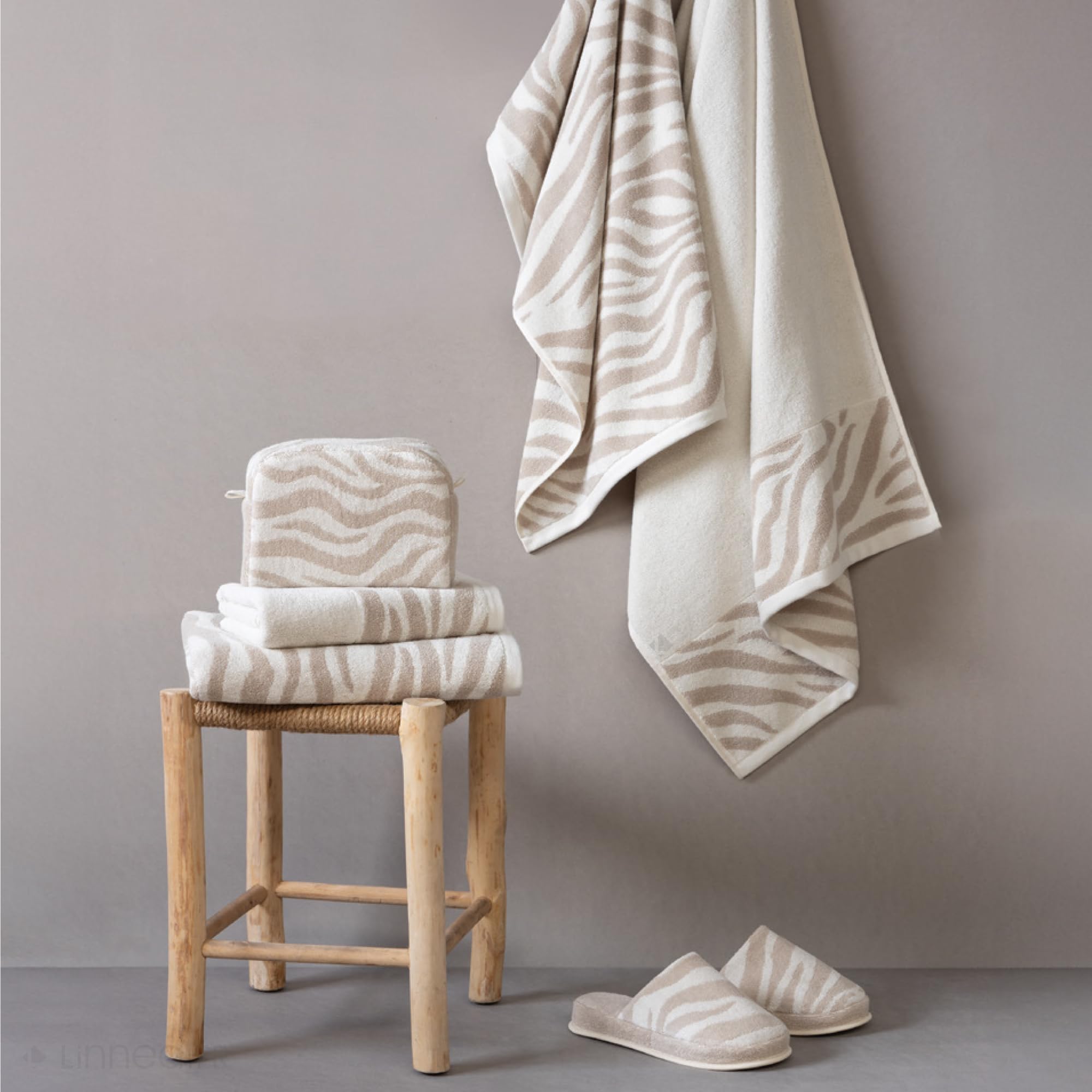 Linnea Parure de Bain 4 pièces Zebra Soft Motif zèbre Pur Coton Beige