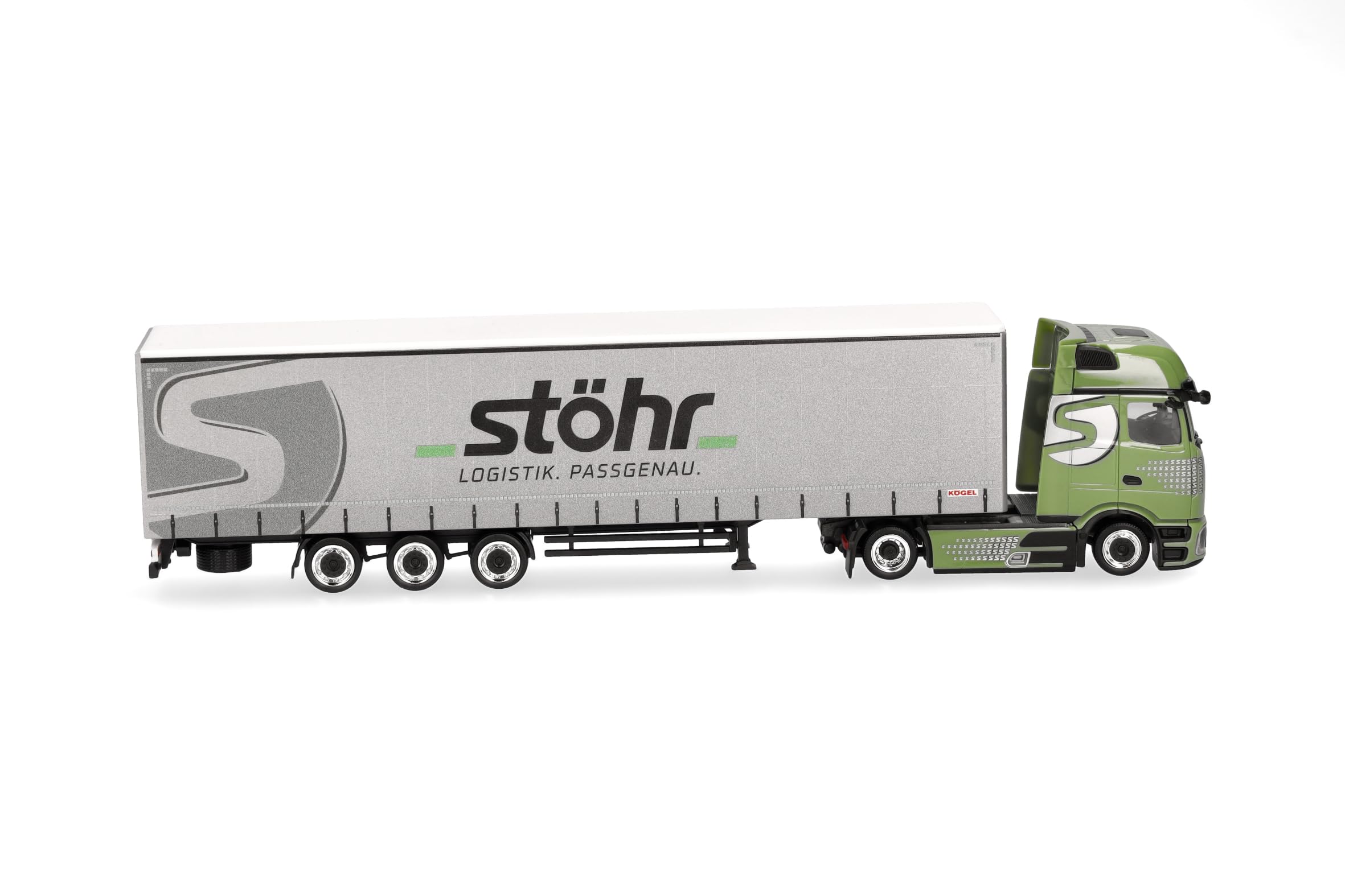 Herpa LKW Modell Mercedes-Benz Actros L ProCabin Gigaspace Volumenplanen-Sattelzug „Stöhr Logistik“, Miniatur im Maßstab 1:87, Sammlerstück, Made in Germany, Kunststoff