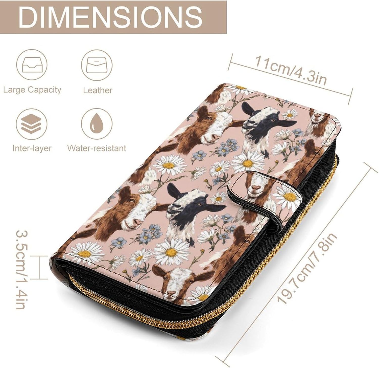 Goats And Daisy Florals Novelty Wallets Credit Card Holders Large Handheld Coin Pockets Wallet image 2