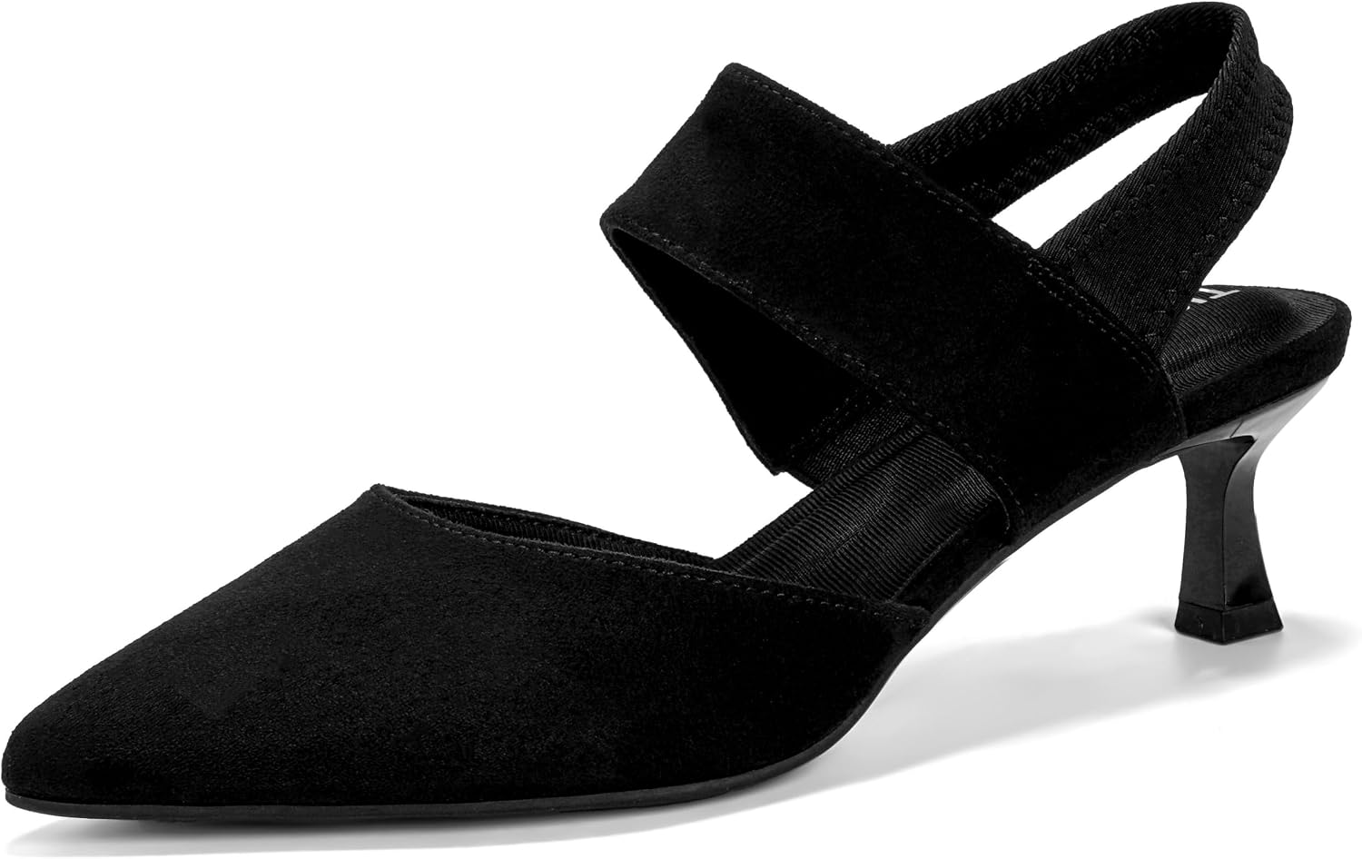 Women's Vintage Faux Suede Pointed Toe Slingback Pumps, 2 Inch Kitten Heel Dress Shoes with Elastic Ankle Strap