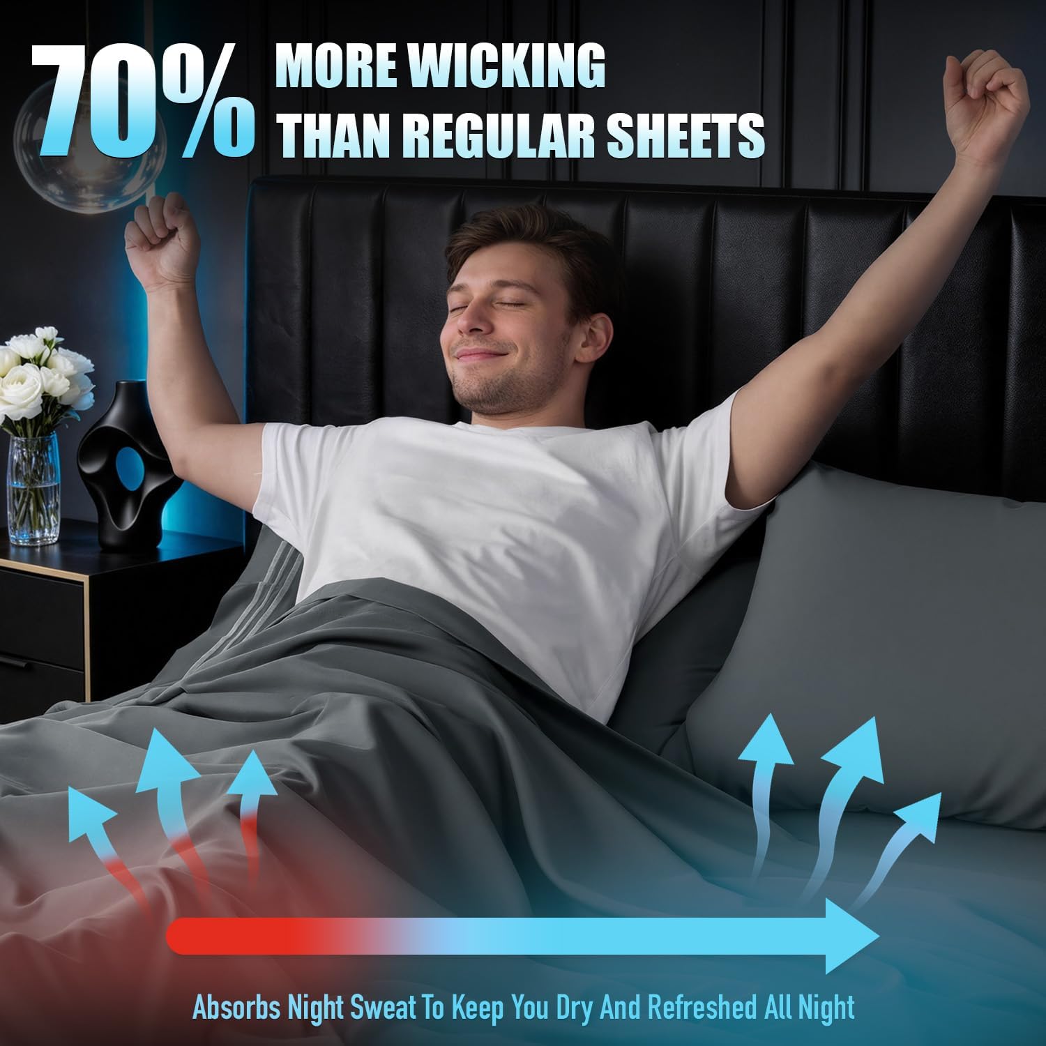 SONORO KATE Silver Infused Sheets, Self-Cleaning & Temperature-Regulating Bed Sheets Set, Hypoallergenic & 3X Longer Fresh Sheets, Ultra-Soft Cooling for Hot Sleepers - 4PC (Dark Grey,Queen)