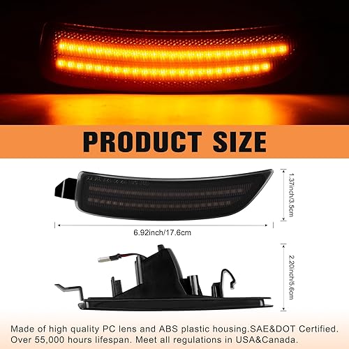 Miniatura 5 de Gempro Luces LED de posición laterales para parachoques delantero ámbar para Mazda MX-5 Miata ND Reflectores 2016-2023, lente ahumada, 2 unidades