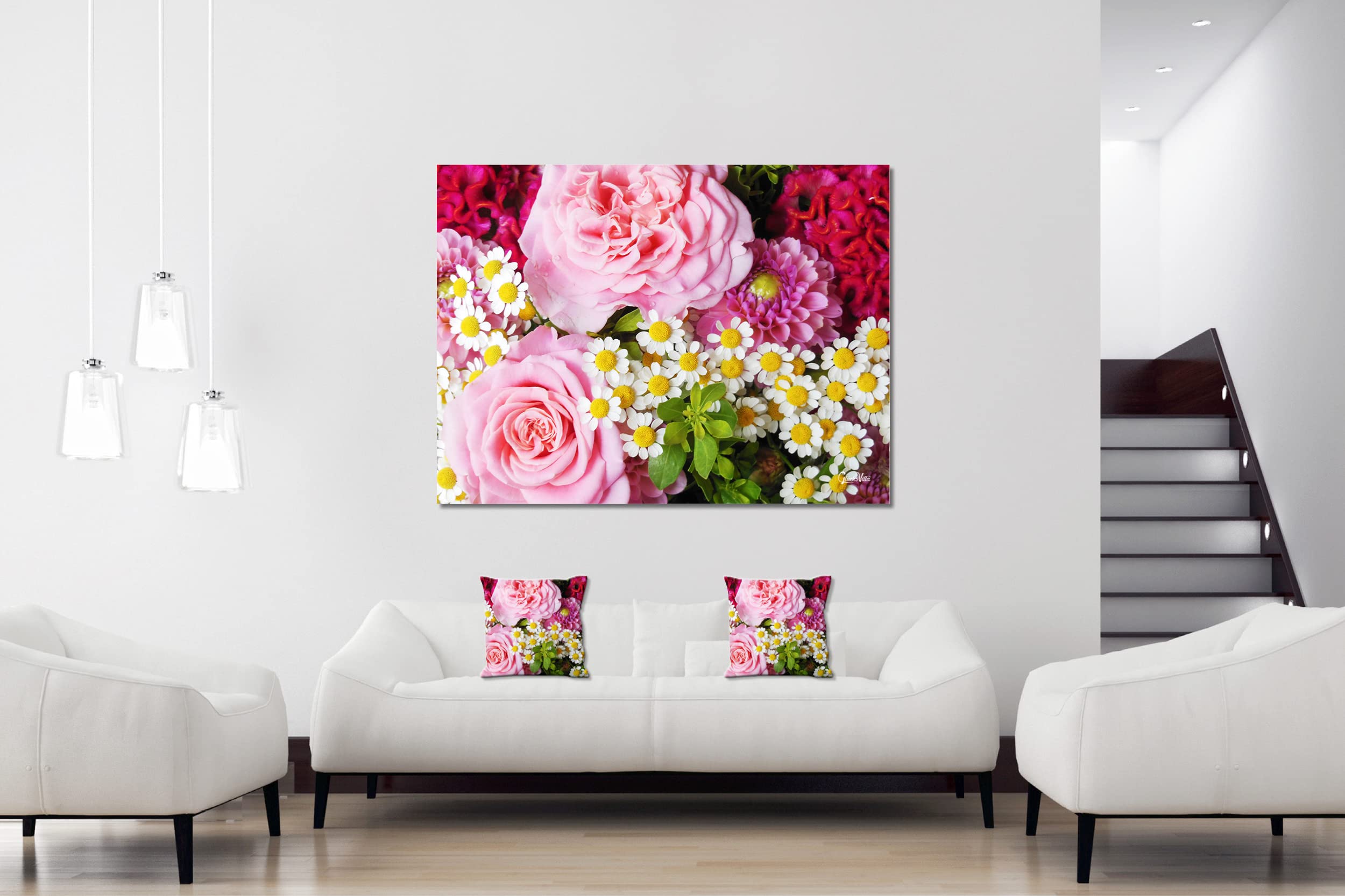 Rosen - Foto-Kissen-Hülle Set (2 STK.) 40 x 40 cm | Kissen-Bezüge - passend zu Wandbild - Deko-Kissen - Blüte Blume Natur Garten rot rosa