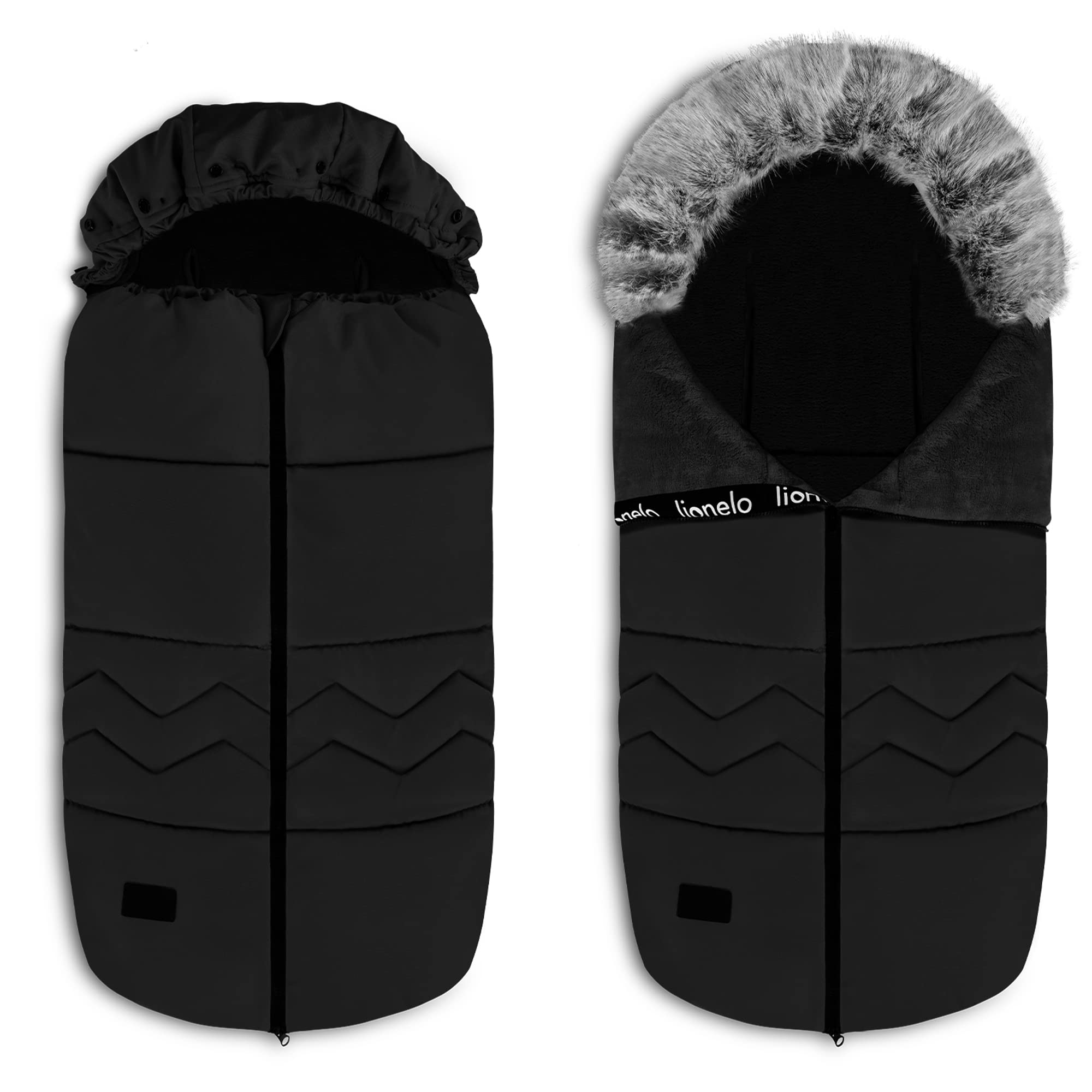 lionelo Frode Turbulette pour Enfants, pour luges, sièges Auto, poussettes, antiallergique, imperméable, Chaud, Fourrure, Hiver, 90x45 cm (Black)