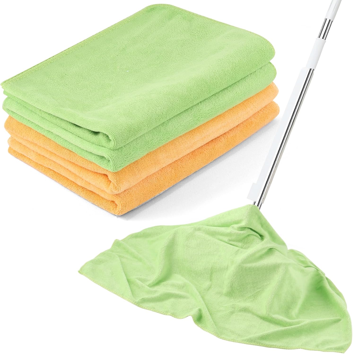 4 Pack Extra Large Microfiber Cleaning Cloths 20″x30″, Lint-Free Reusable Towels for Home, Glass, Windows, Office, Kitchen, Bathroom – Green & Orange