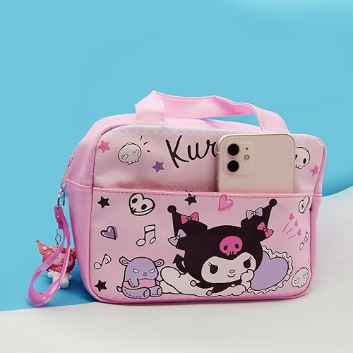 Miniatura 2 de Lonchera con aislamiento Kawaii para mujer, lonchera reutilizable de gran capacidad, bolsa de almuerzo a prueba de fugas con bolsillo frontal,