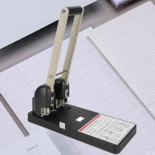 Miniatura 5 de Perforadora de escritorio resistente de 2 agujeros para 150 hojas, con barra de guía, perforadora de papel con caja de desechos de papel, perfecta